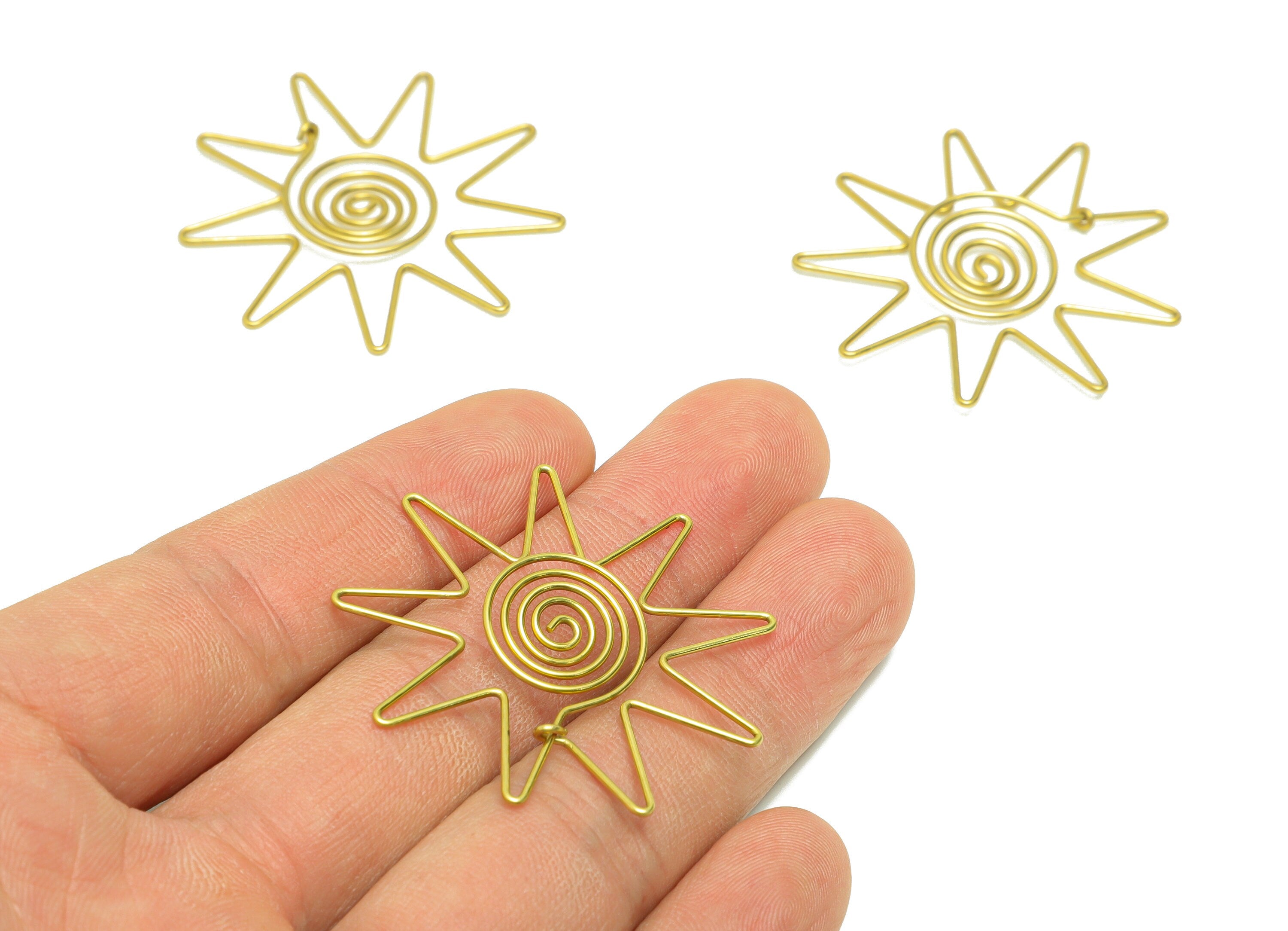 Sun Wire Snail Earring Charm - Brass Sunshine Wire Earring Charm - Brass Twine Sun Earring Charm - Sun Flower Earring Charm-40x40x1mm-PP9091 - DOMEDBAZAAR