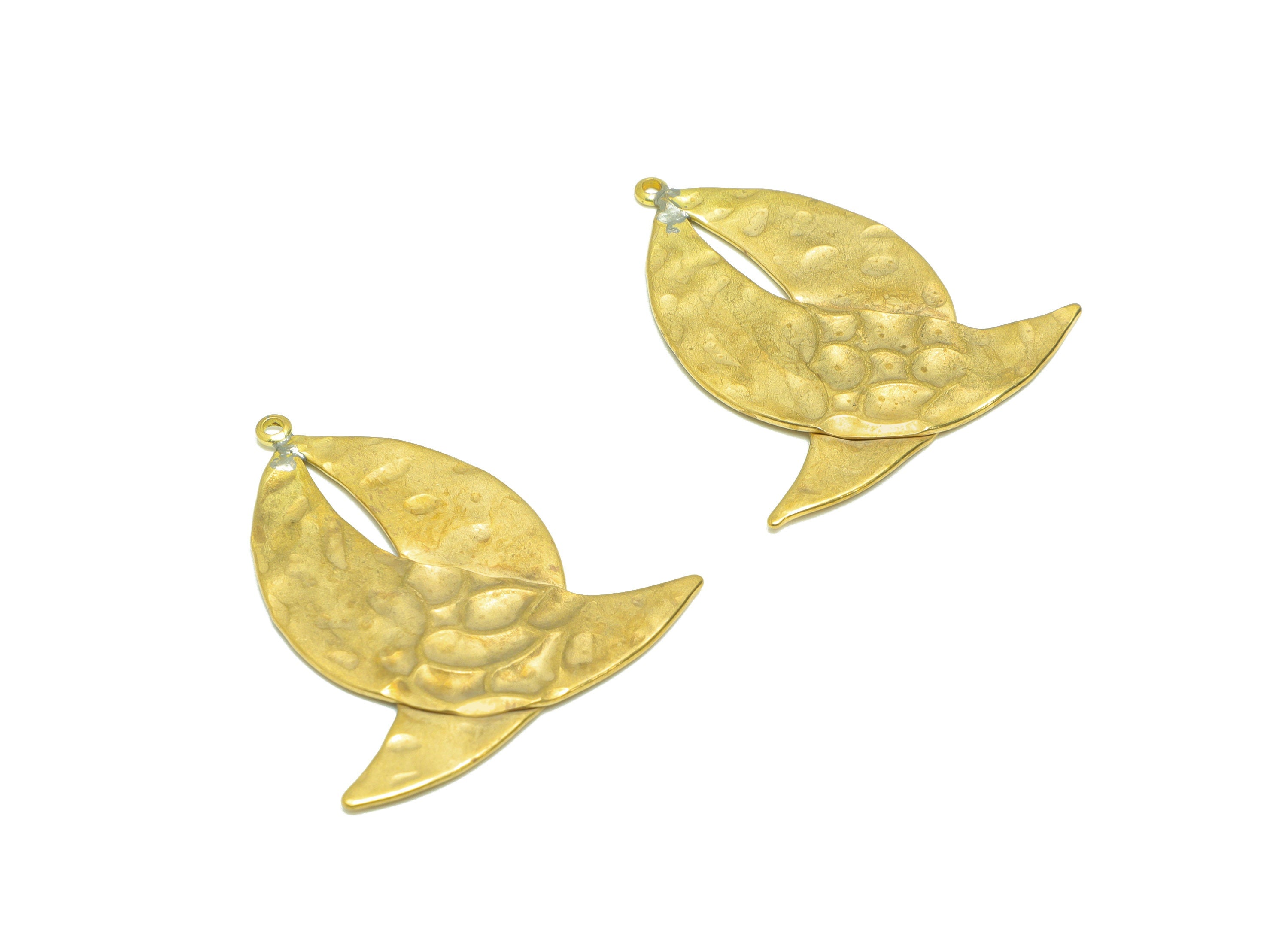 Hammered Crescent Earring Charm - Brass Hammered Sail Earring Charm - Double Sailboat Earring Charm - Moon Earring Charm - 38x32x1mm -PP9074 - DOMEDBAZAAR