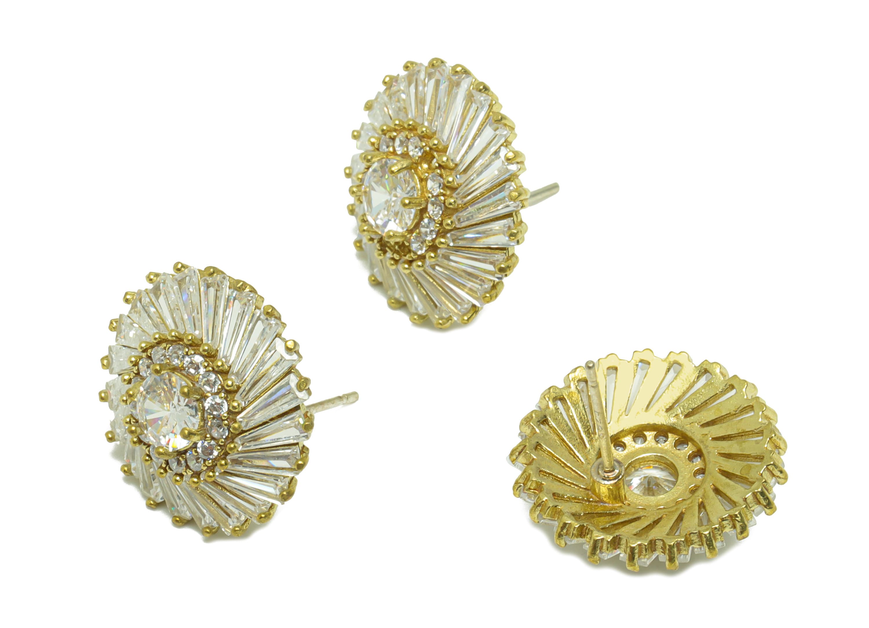 Brass CZ Flower Earring Post - Raw Brass Spiral Zircon Earring Post - Brass Cubic Zircon Earring Post - Flower Post - 18x18x6mm - PP8962 - DOMEDBAZAAR