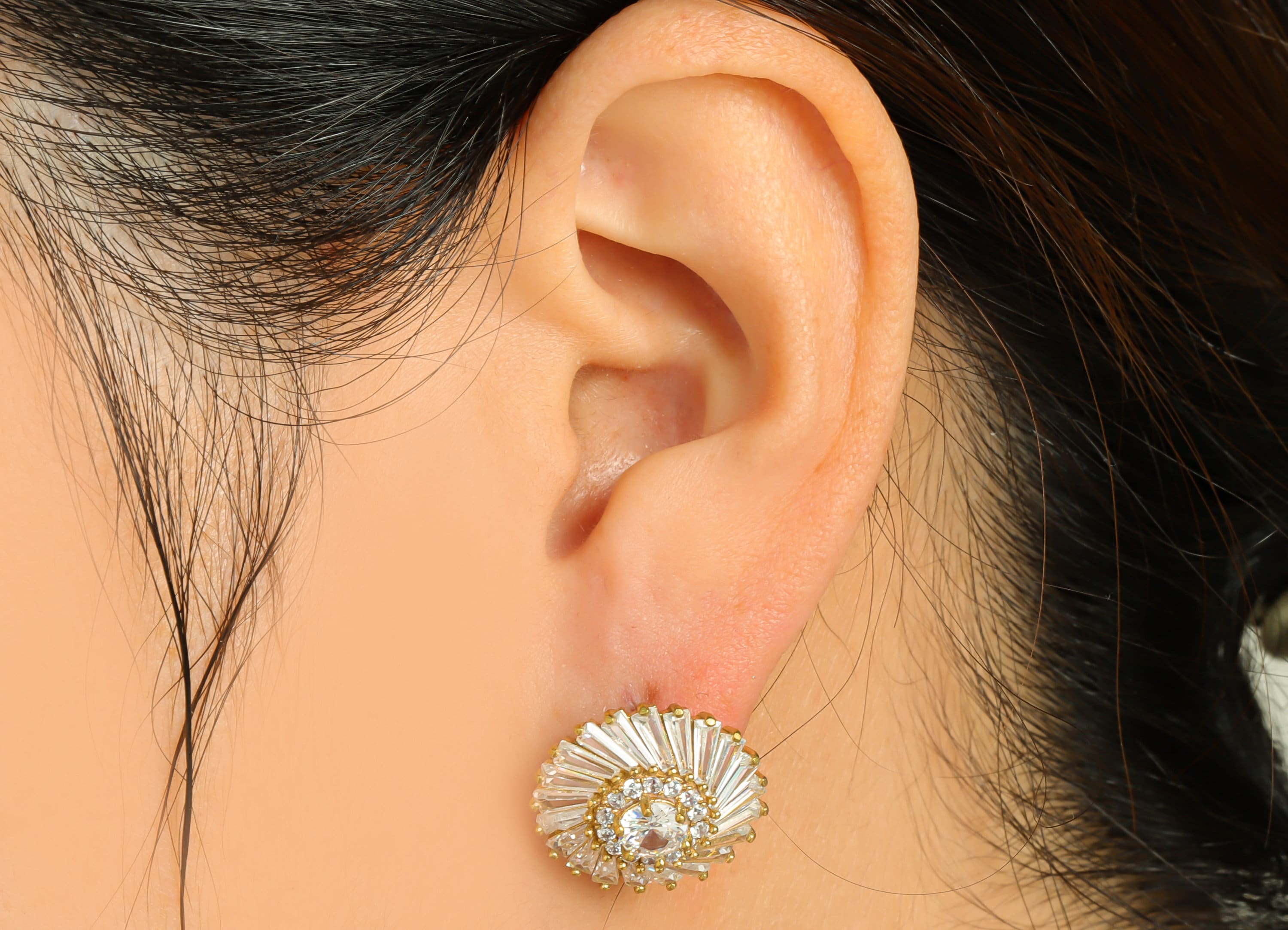 Brass CZ Flower Earring Post - Raw Brass Spiral Zircon Earring Post - Brass Cubic Zircon Earring Post - Flower Post - 18x18x6mm - PP8962 - DOMEDBAZAAR