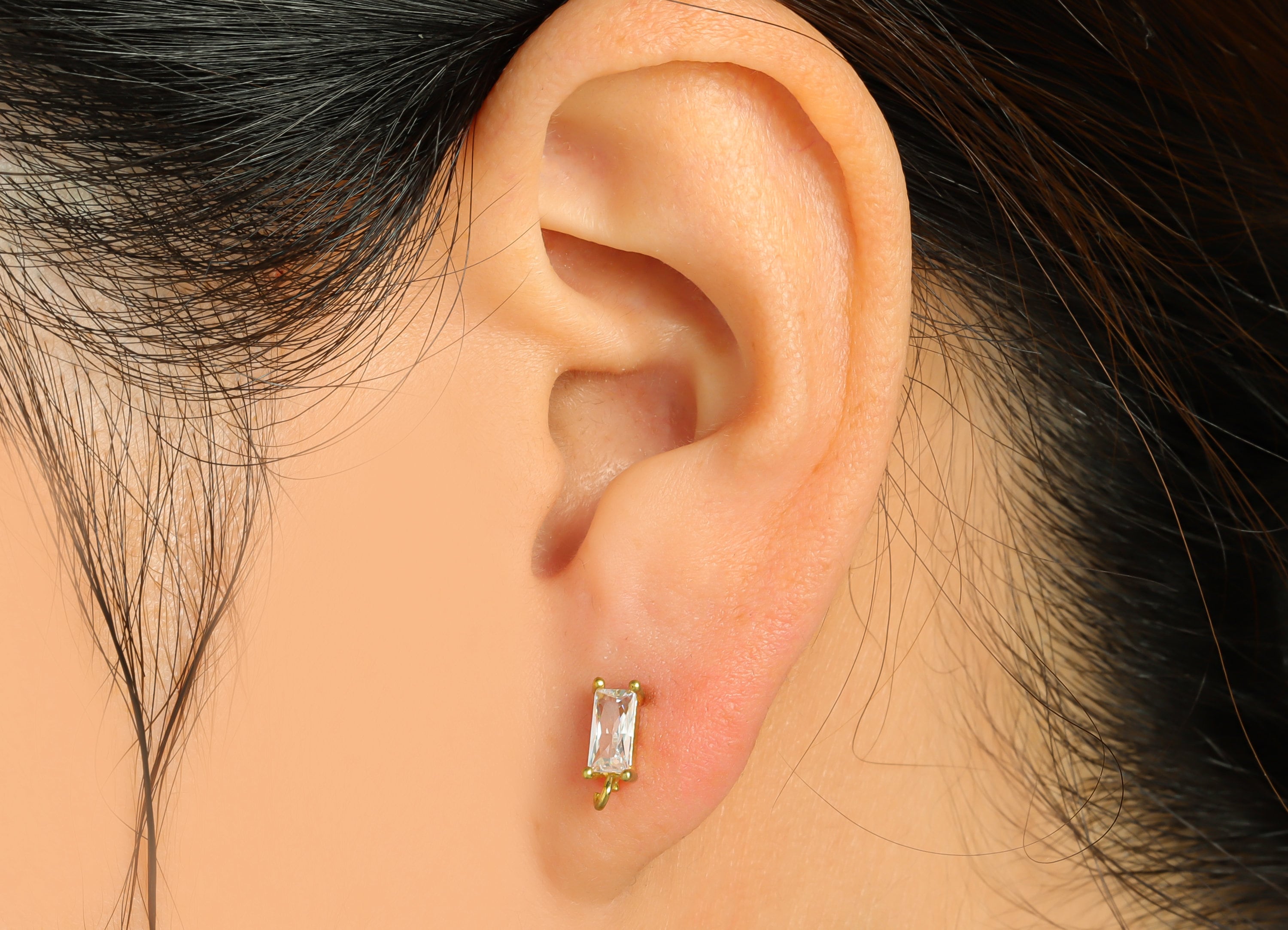 Brass Rectangle Earring Post - Raw Brass Geometry Zircon Earring Post - Brass Cubic Zircon Earring Post - Post With Loop - 15x8x4mm - PP8971 - DOMEDBAZAAR