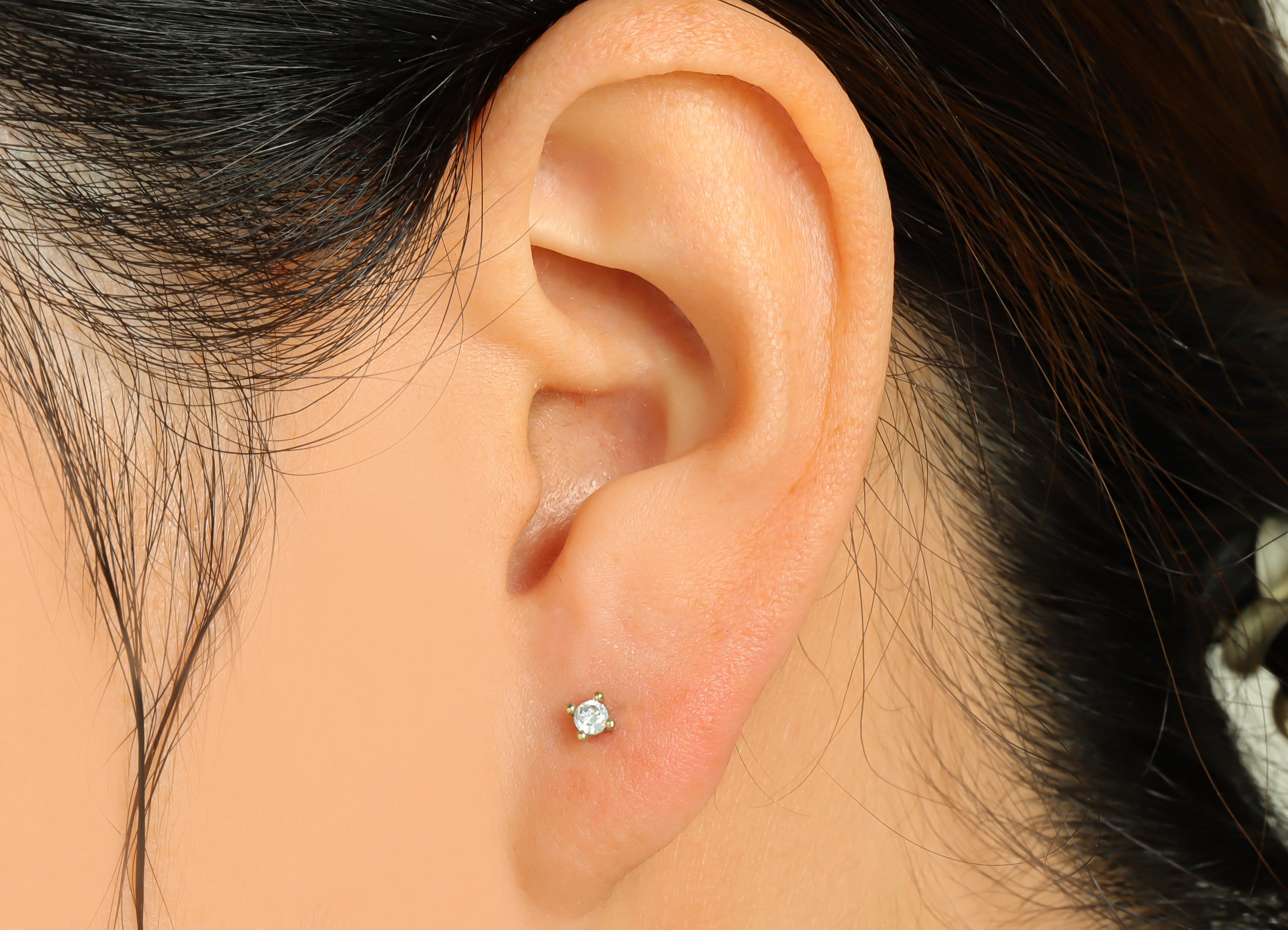 Brass Round Earring Post - Raw Brass Minimalist Zircon Earring Post - Brass Cubic Zircon Earring Post - Mini Zircon Post - 13x3x3mm -PP8975 - DOMEDBAZAAR