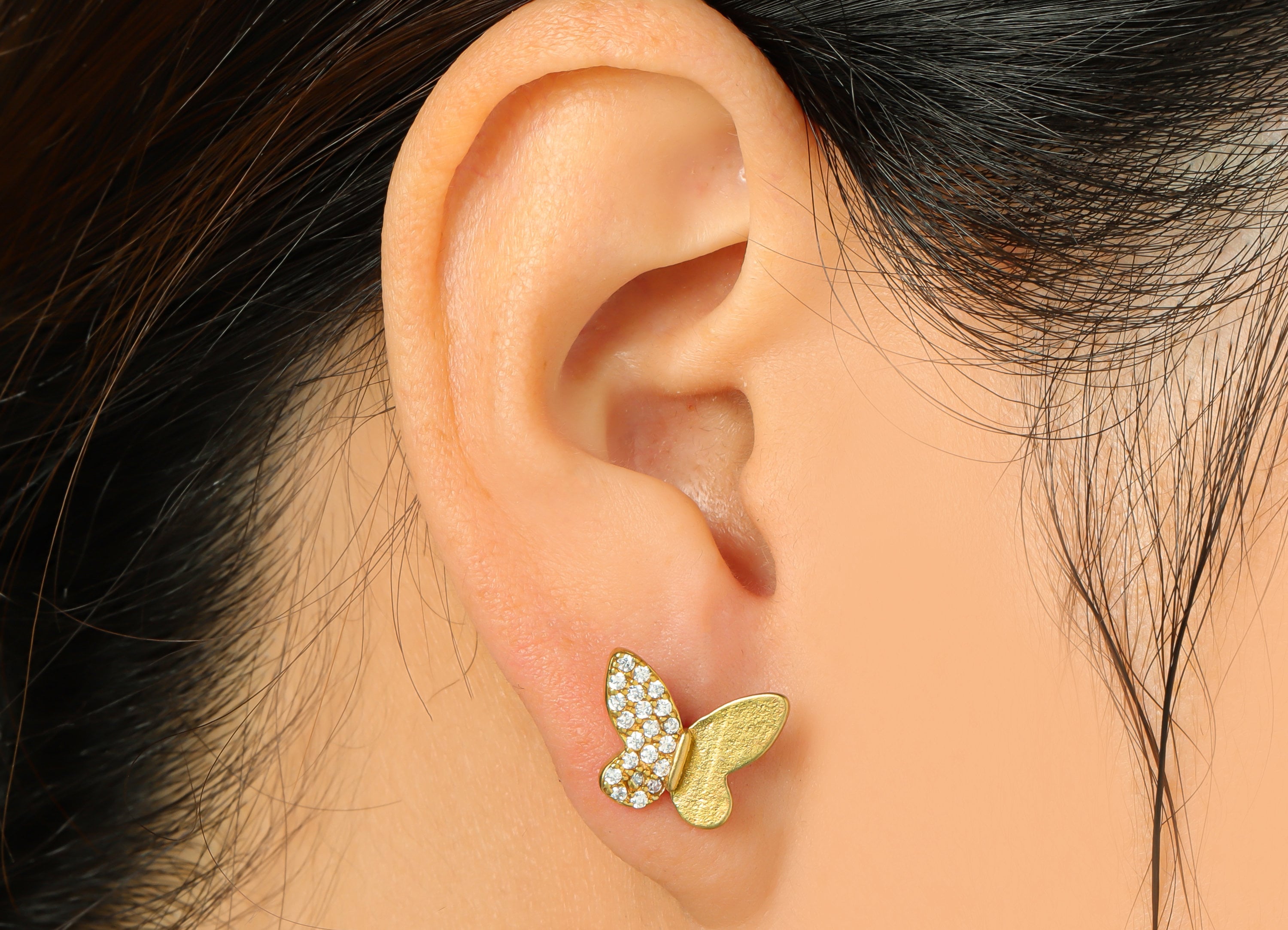 Brass Butterfly Earring Post - Raw Brass Inset Zircon Earring Post - Brass Animal Zircon Earring Post - Butterfly Post - 13x11x1mm - PP8963 - DOMEDBAZAAR
