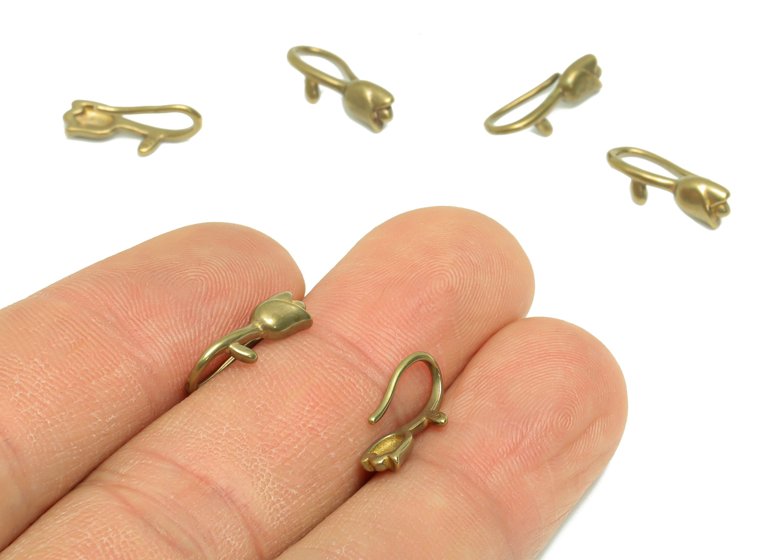 Brass Hook Wire Flower Earring - Raw Brass Tulip Wire Hook Earring - Brass HooK Ear Wire Earring - Flower Hook Wire - 14x4x6.87mm - PP8949 - DOMEDBAZAAR
