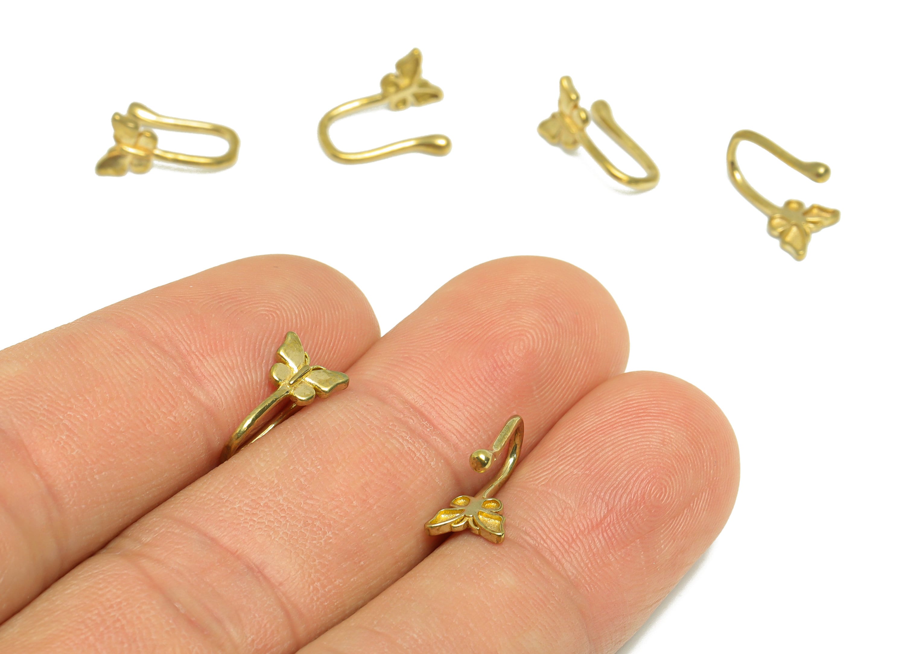 Brass Cuff Butterfly Earring - Raw Brass Butterfly Wire Hook Earring - Brass Ear Cuff Earring - Cuff Hook Wire Earring - 13x6.8x6mm - PP8986 - DOMEDBAZAAR