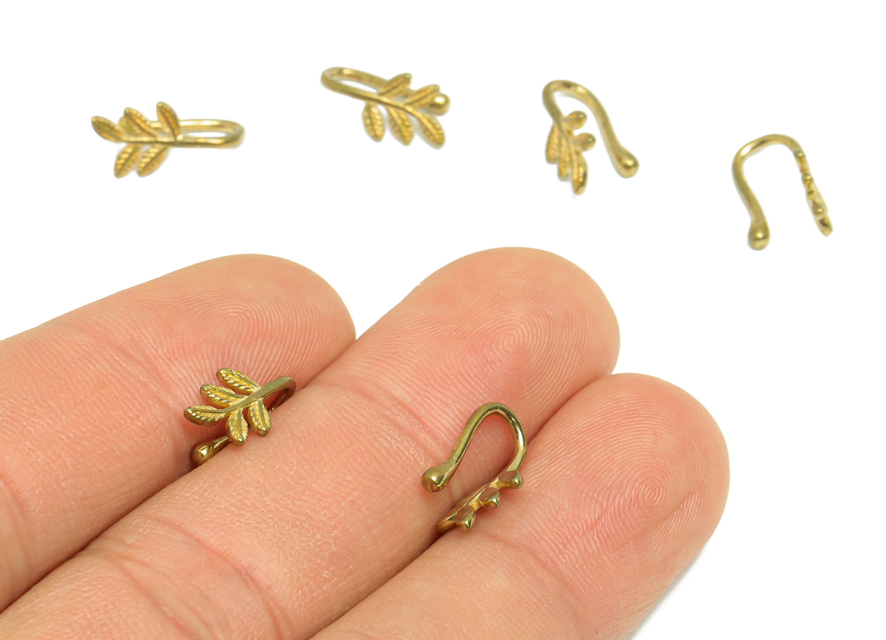 Brass Cuff Leaf Earring - Raw Brass Leaf Wire Hook Earring - Brass Ear Cuff Earring - Botanical Cuff Hook Wire Earring - 11x6.6x6mm - PP8987 - DOMEDBAZAAR