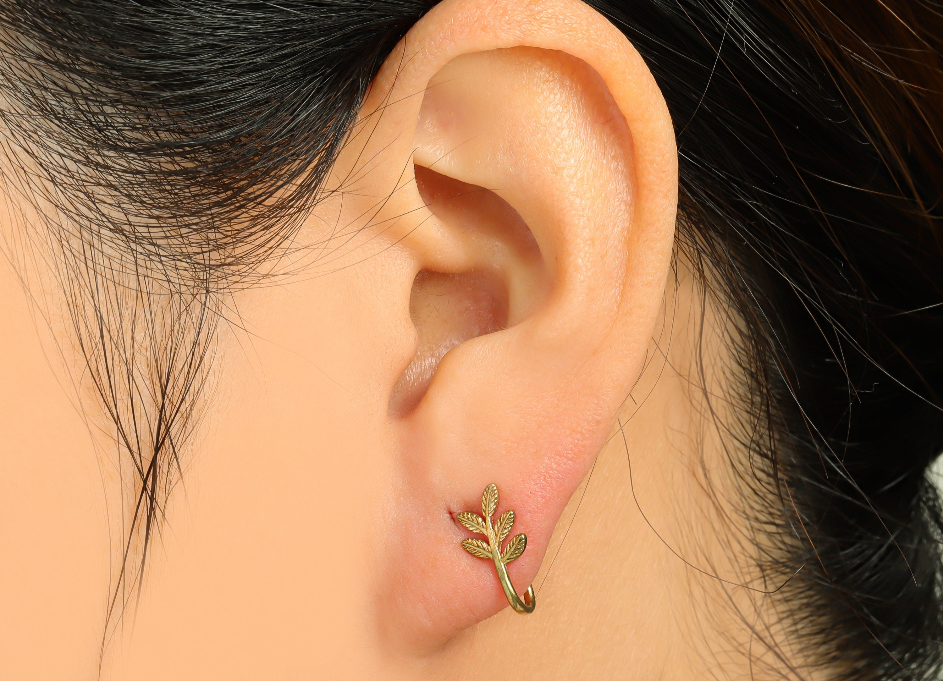 Brass Cuff Leaf Earring - Raw Brass Leaf Wire Hook Earring - Brass Ear Cuff Earring - Botanical Cuff Hook Wire Earring - 11x6.6x6mm - PP8987 - DOMEDBAZAAR