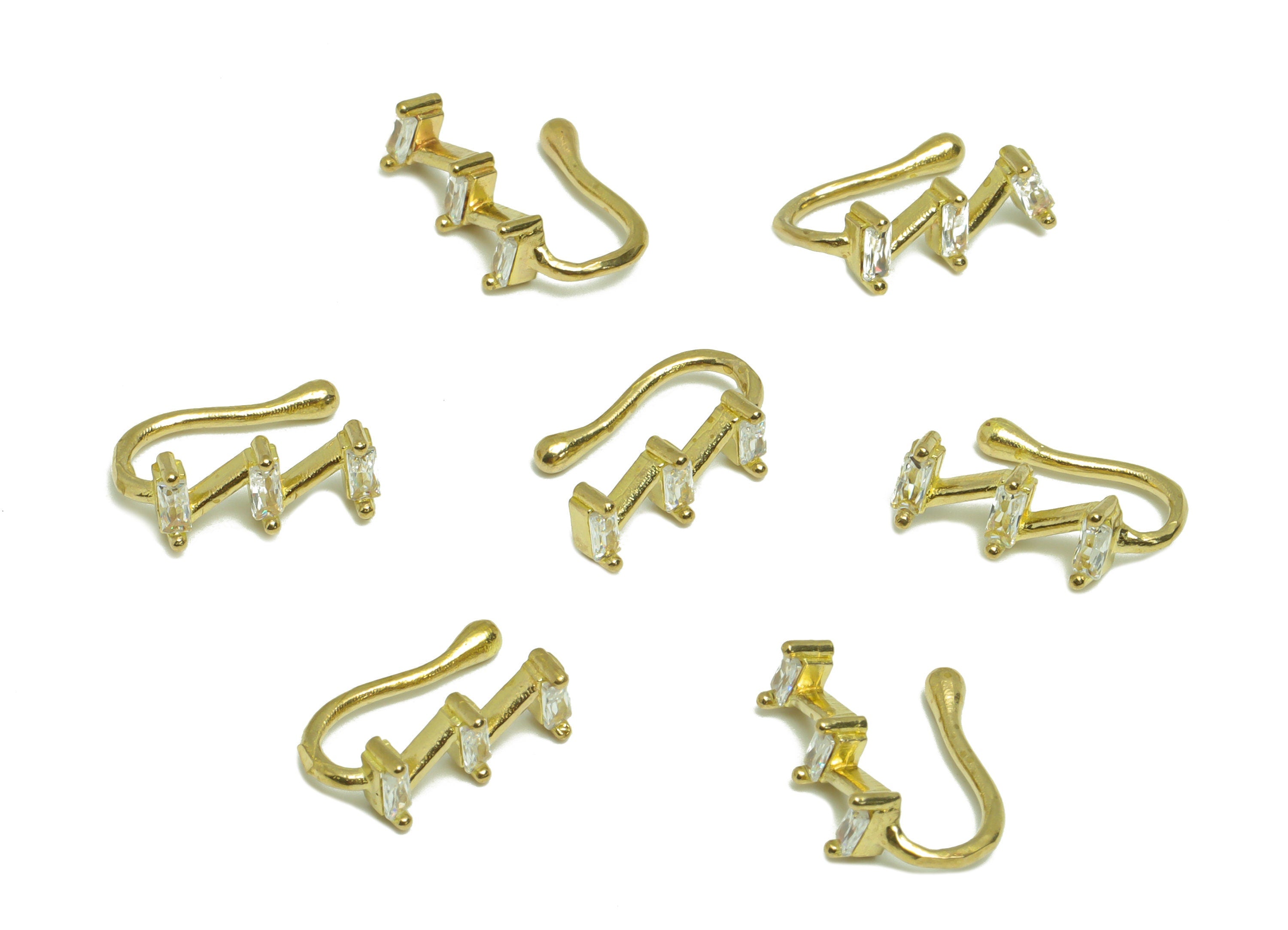 Brass Cuff Zircon Earring - Raw Brass Rectangle Wire Hook Earring - Brass Zircon Nose Clip - Cuff Hook Wire Earring - 14x4x7.8mm- PP8984 - DOMEDBAZAAR