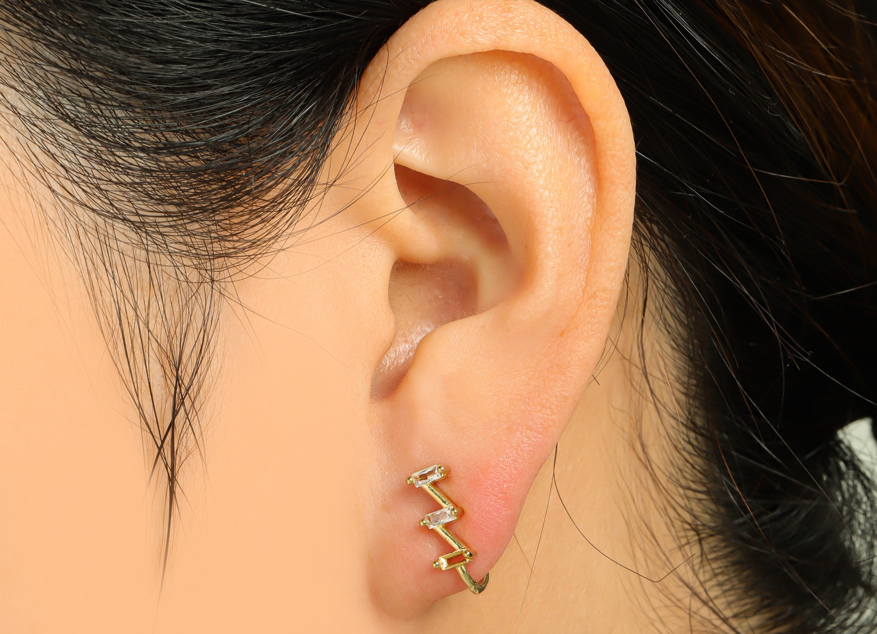 Brass Cuff Zircon Earring - Raw Brass Rectangle Wire Hook Earring - Brass Zircon Nose Clip - Cuff Hook Wire Earring - 14x4x7.8mm- PP8984 - DOMEDBAZAAR