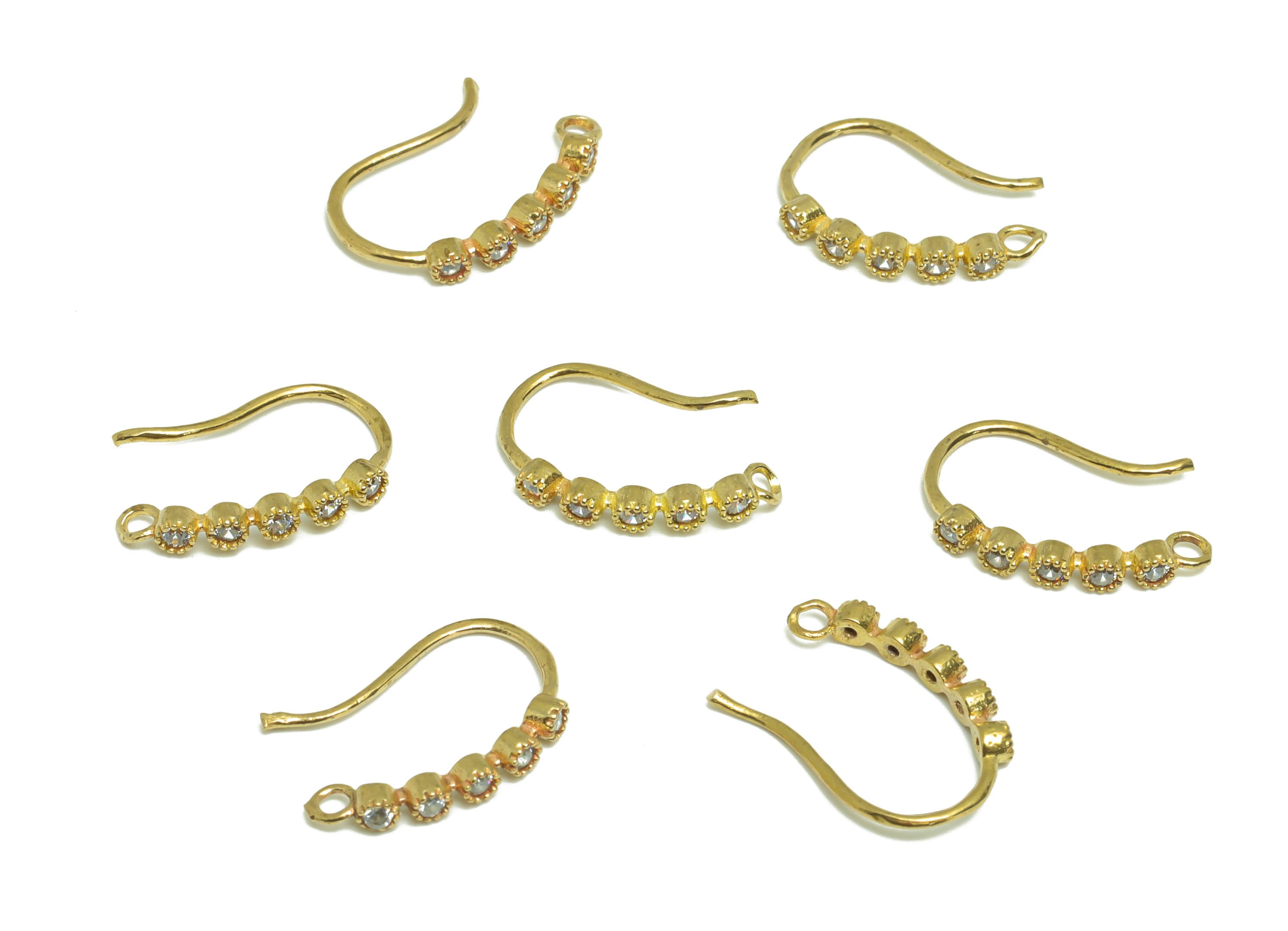 Brass Beads Hook Wire Earring - Raw Brass Zircon Wire Hook Earring - Brass Ear Wire Earring - Round Hook Wire Earring - 15.5x10x2mm - PP8990 - DOMEDBAZAAR