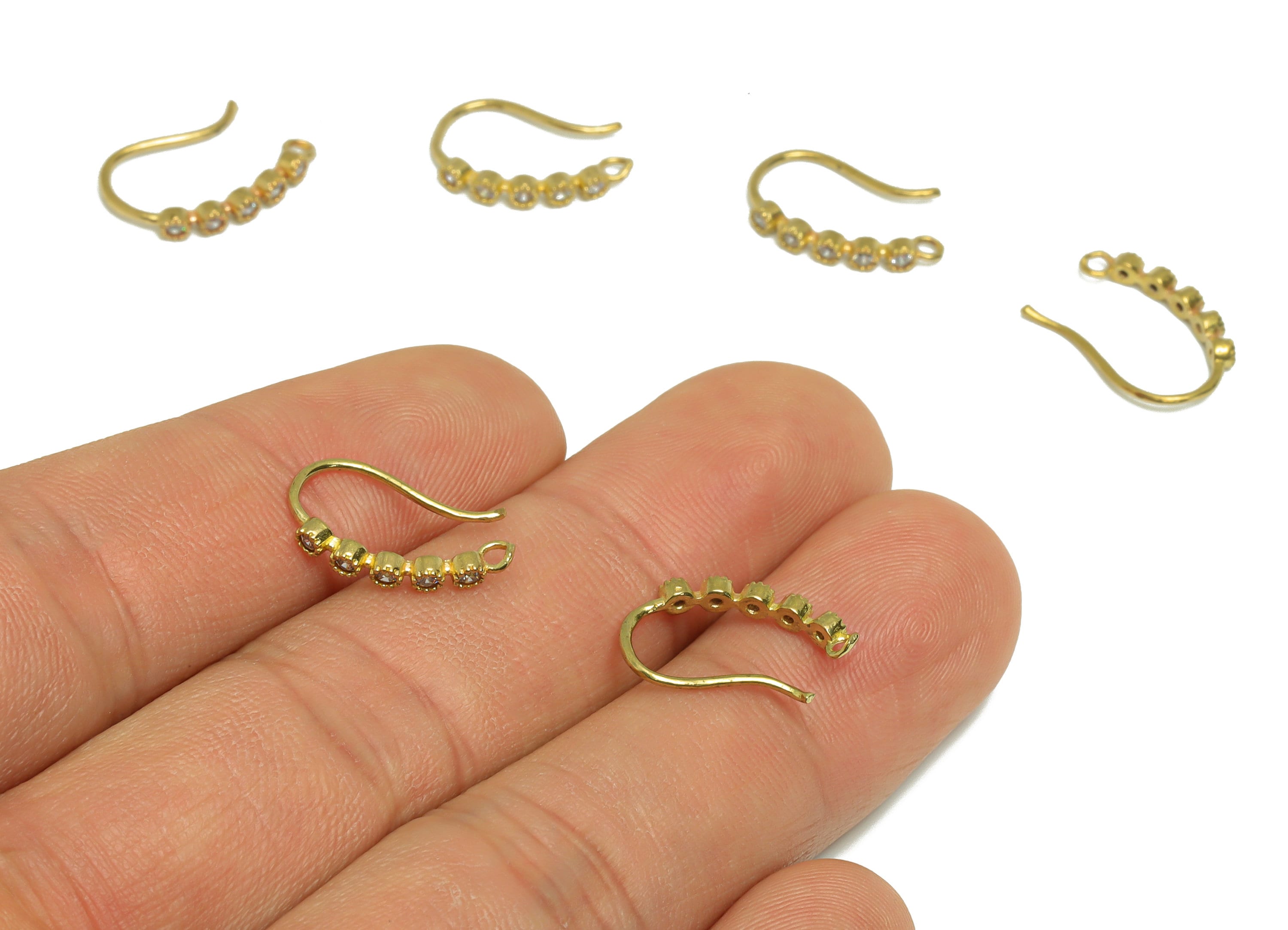 Brass Beads Hook Wire Earring - Raw Brass Zircon Wire Hook Earring - Brass Ear Wire Earring - Round Hook Wire Earring - 15.5x10x2mm - PP8990 - DOMEDBAZAAR