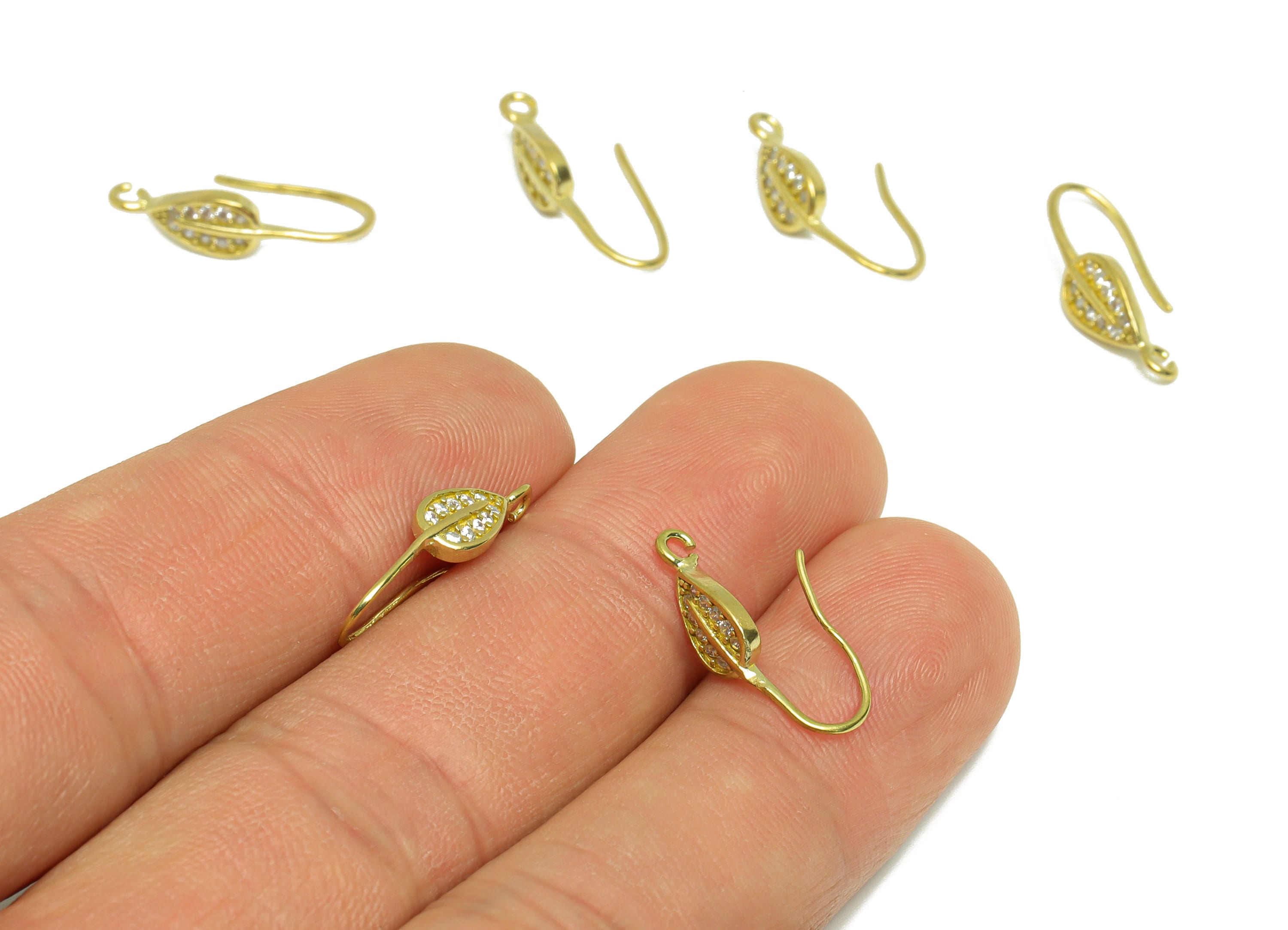 Brass Leaf Hook Wire Earring - Raw Brass Zircon Wire Hook Earring - Brass Ear Wire Earring - Botanical Hook Wire Earring - 18x5x6mm - PP8991 - DOMEDBAZAAR