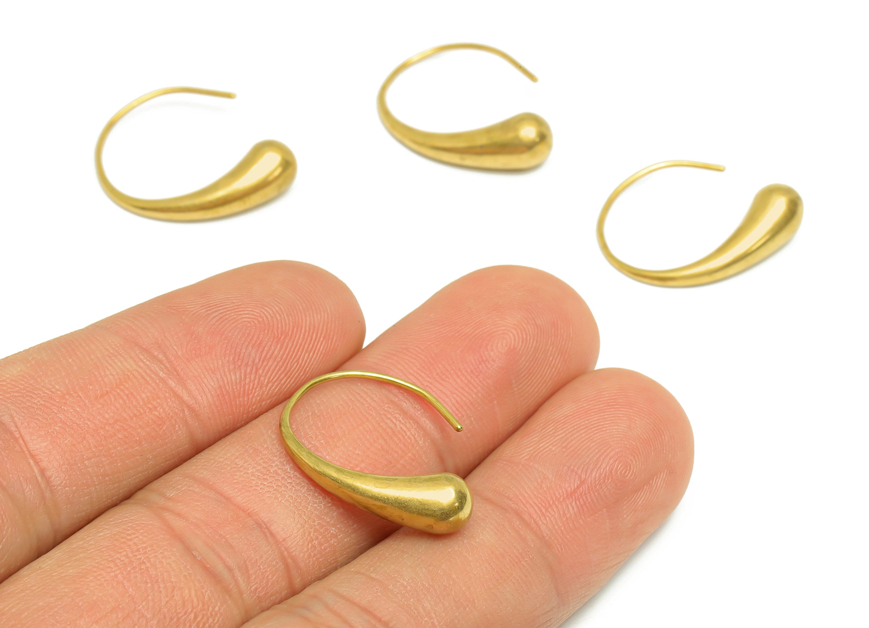 Brass Drop Hook Wire Earring - Raw Brass Teardrop Wire Hook Earring - Brass Ear Wire Earring - Hook Wire Earring - 21x13x1.82mm - PP9457 - DOMEDBAZAAR