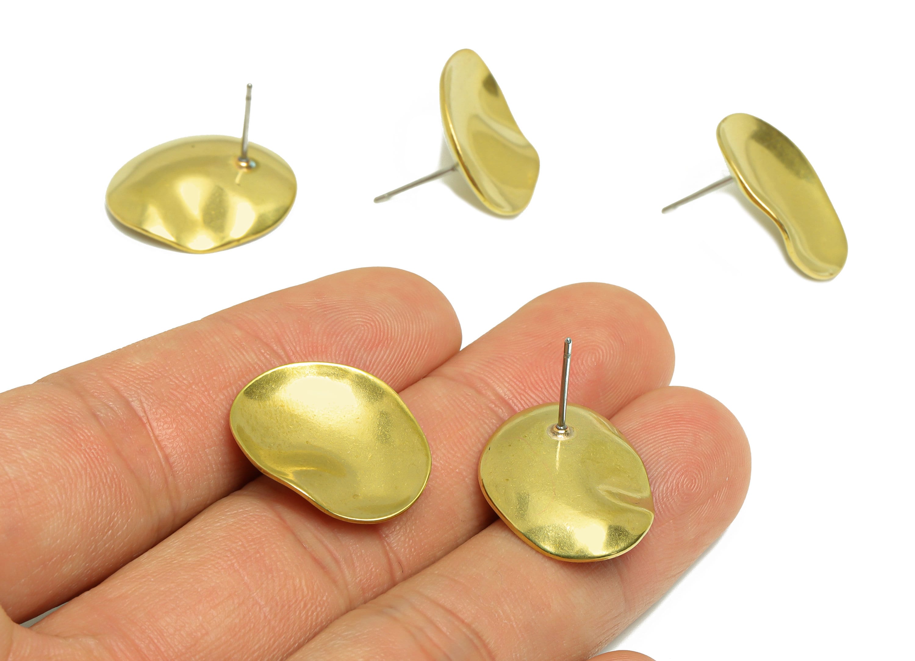 Brass Oval Earring Post - Raw Brass Wavy Earring Post - Brass Irregular Earring Post - Brass Plate Earring Post - 20x17.56x2.98mm - PP9463 - DOMEDBAZAAR