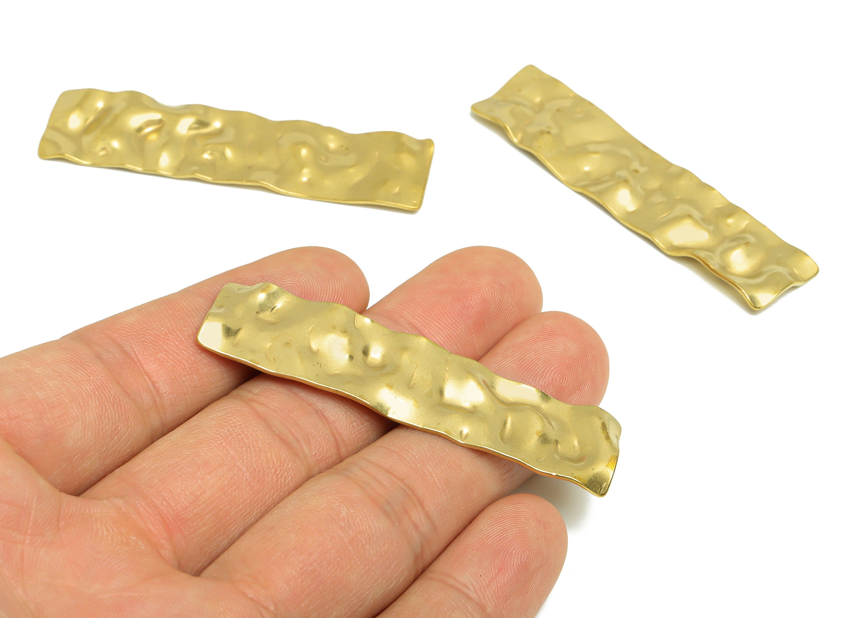 Hammered Rectangle Earring Charm - Raw Brass Wavy Textured Earring Charm - Geometry Earring Charm - Rectangle Charm - 59x14x1mm - PP9444 - DOMEDBAZAAR