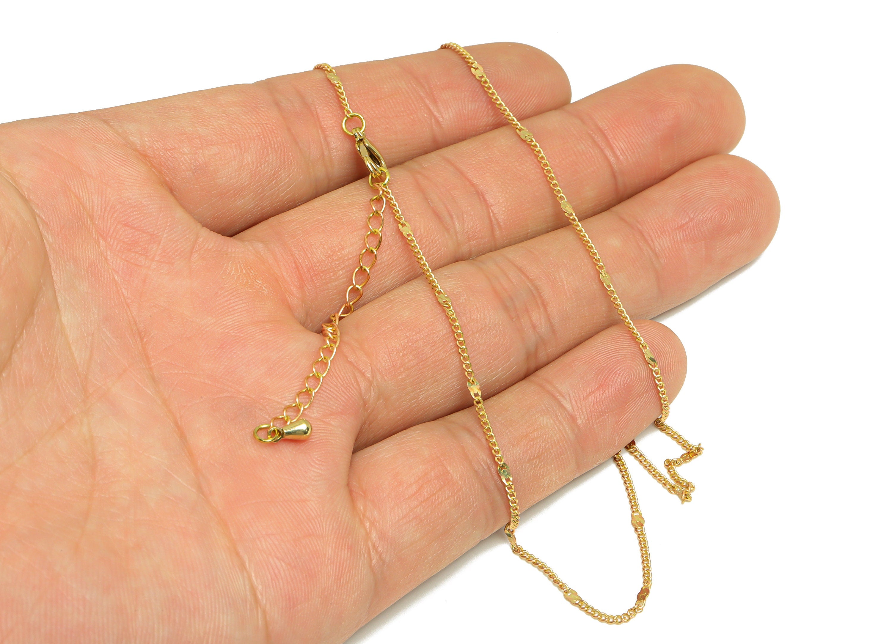 0.135 Finished Curb Chain - 42+6cm Hammered Beaded Curb Chain - Raw Brass Hammered Beaded Curb Chain - Brass Curb Chain Necklace - CC1253 - DOMEDBAZAAR