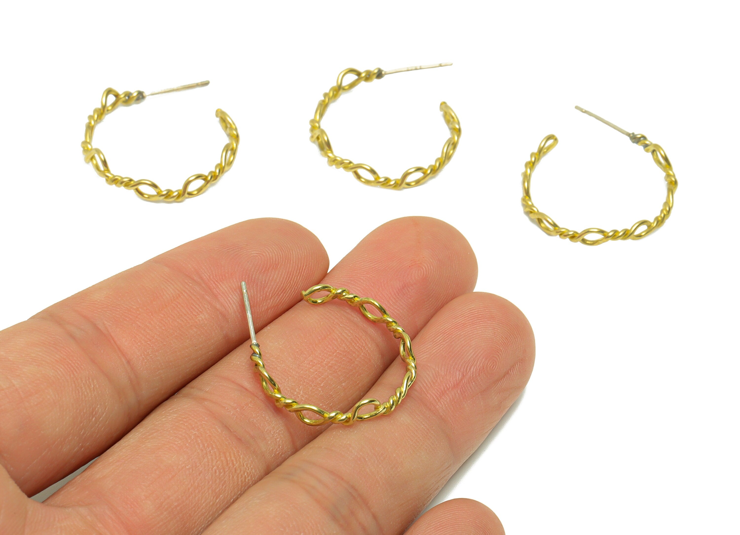Wire Twisted C Hoop Earring Post - Twine Wire Earring Stud - Brass Open Hoop Wire Earring Post - Wire Earring Post - 27x23x1.mm- PP9096 - DOMEDBAZAAR