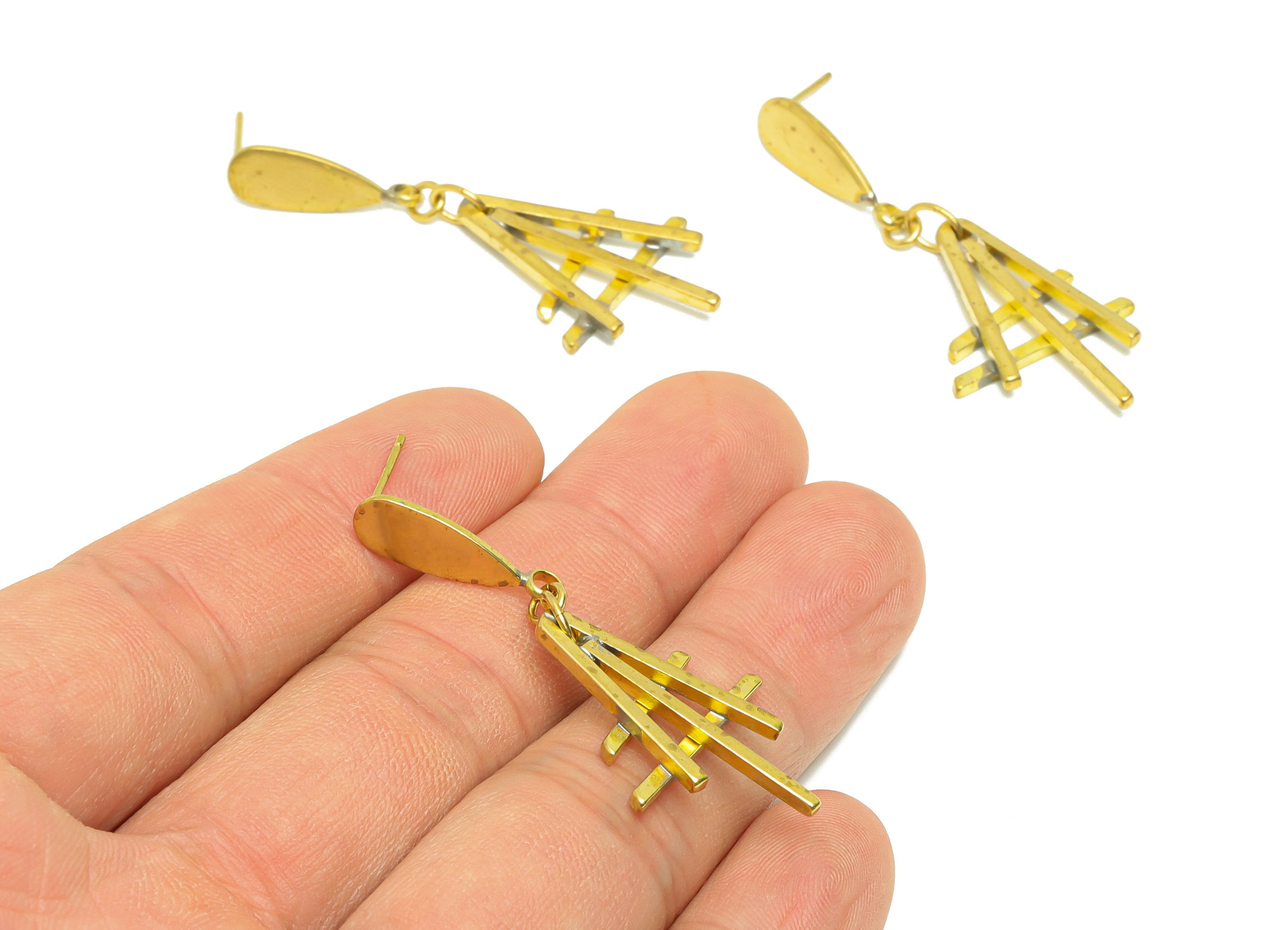 Brass Wire Dangle Earring Post - Brass Teardrop Earring Stud - Brass Hang Stick Wire Earring Post - Drop Earring Post - 45x19x1.61mm- PP9090 - DOMEDBAZAAR