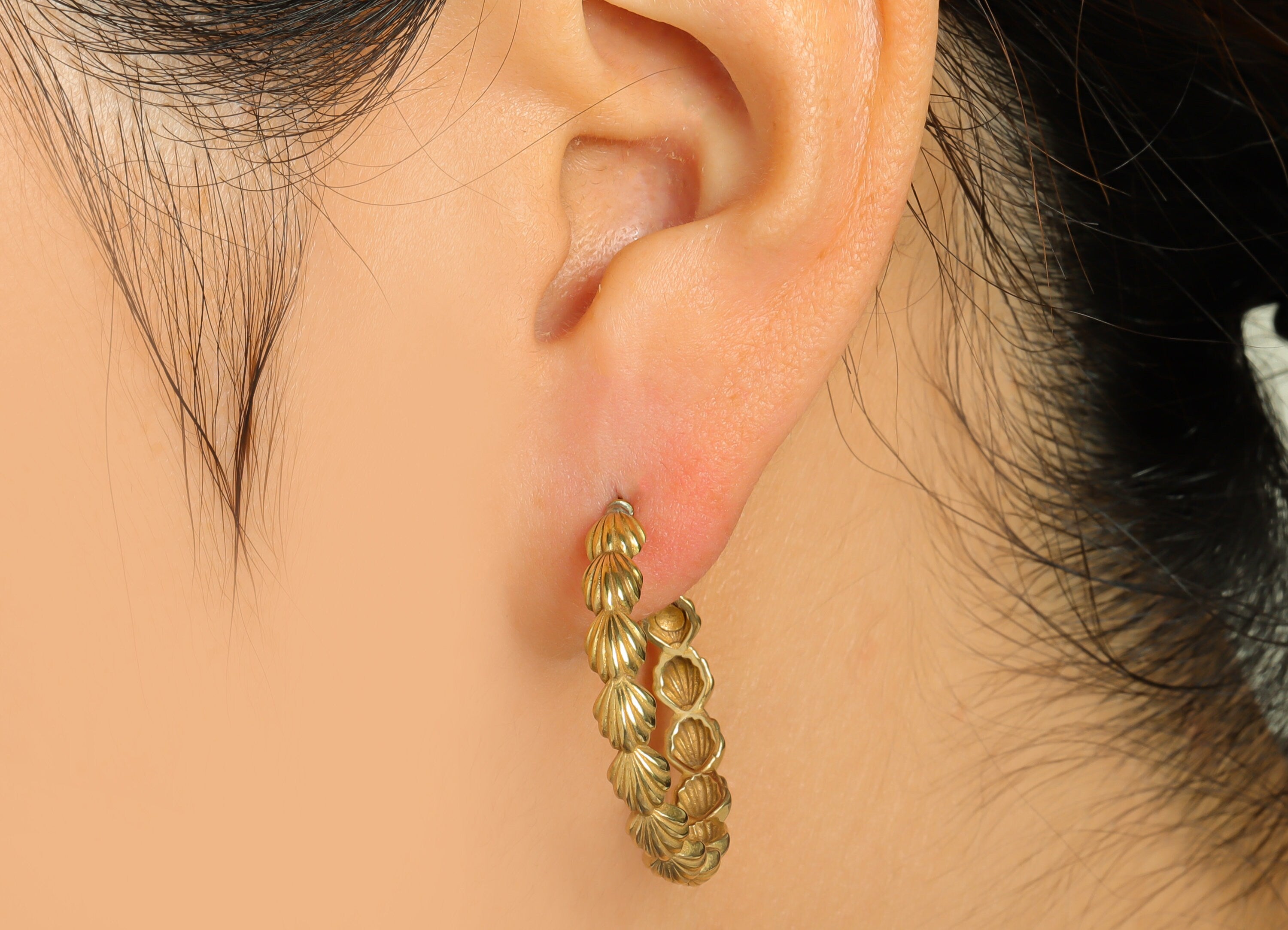 Brass C Hoop Earring Post - Brass Shell Hoop Earring Stud - Brass Hoop Seashell Earring Post - Hoop Earring Post - 32x29x2.56mm- PP9098 - DOMEDBAZAAR