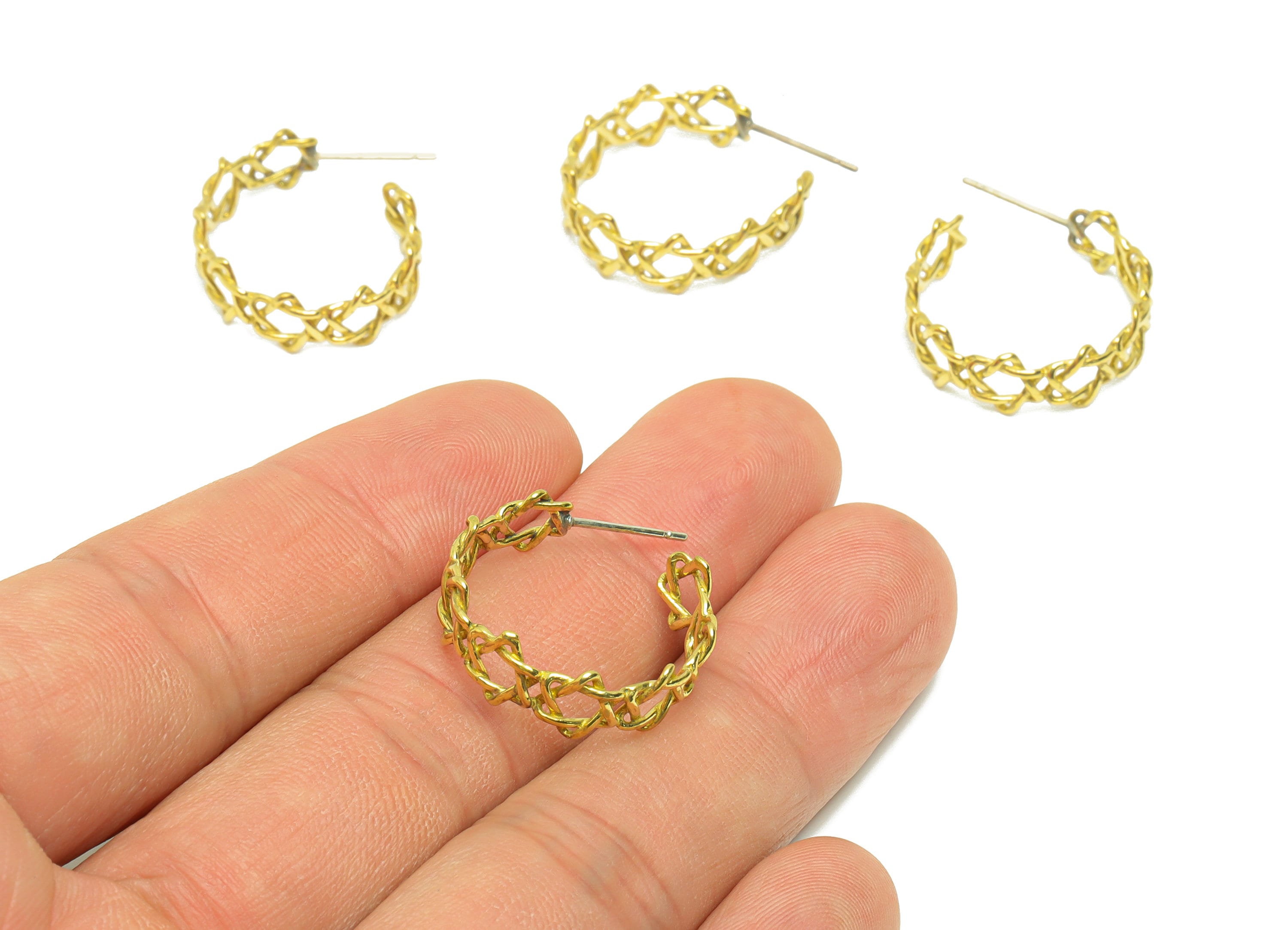 Brass Wire C Hoop Earring Post - Star Twine Wire Earring Stud - Brass Open Hoop Wire Earring Post - Star Wire Earring Post -26x21x1mm-PP9097 - DOMEDBAZAAR