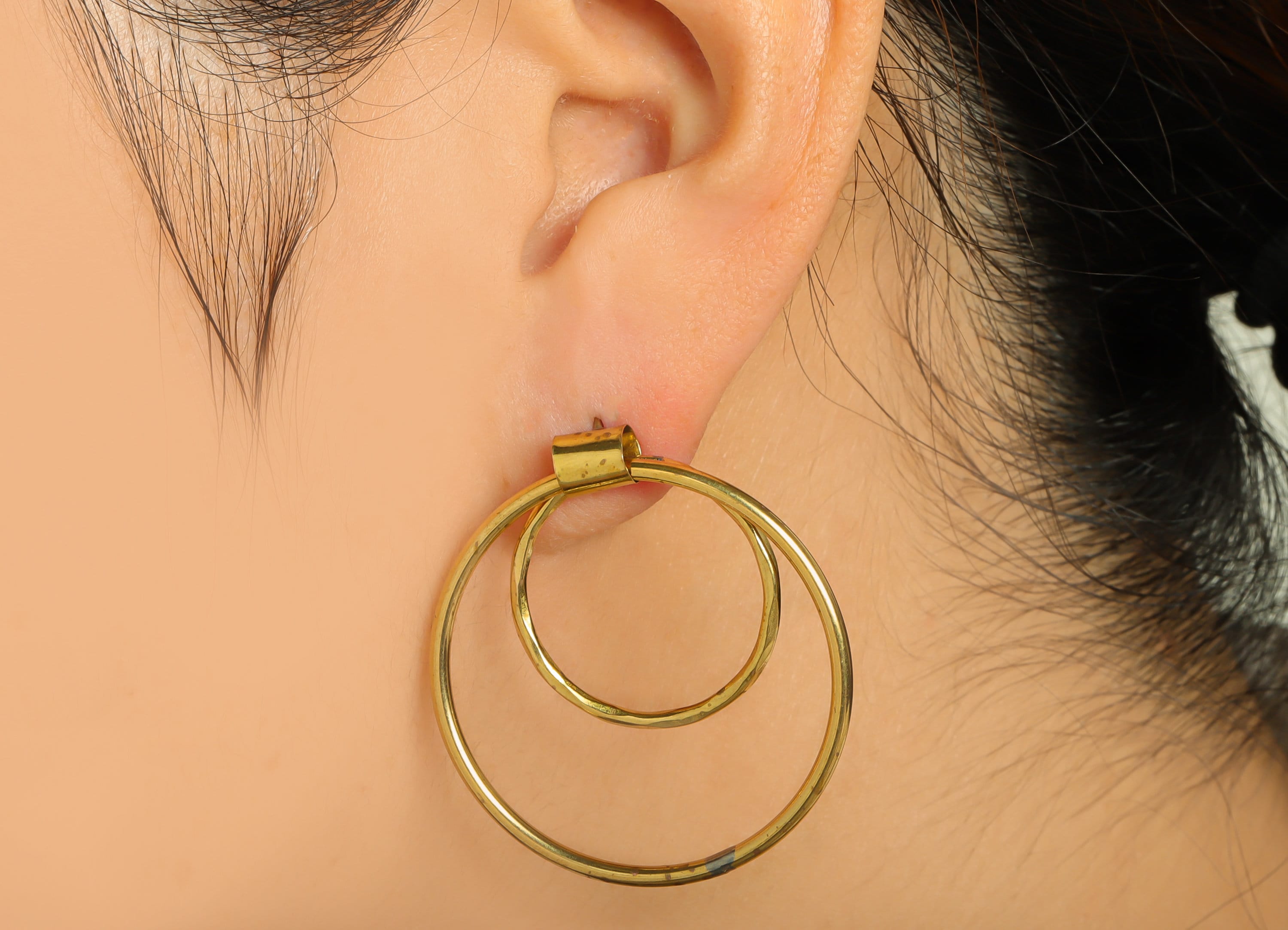 Brass Hoops Dangle Earring Post - Brass Textured Earring Stud - Brass Hammered Earring Post - Circle Earring Post -46x35x1.78mm- PP9083 - DOMEDBAZAAR