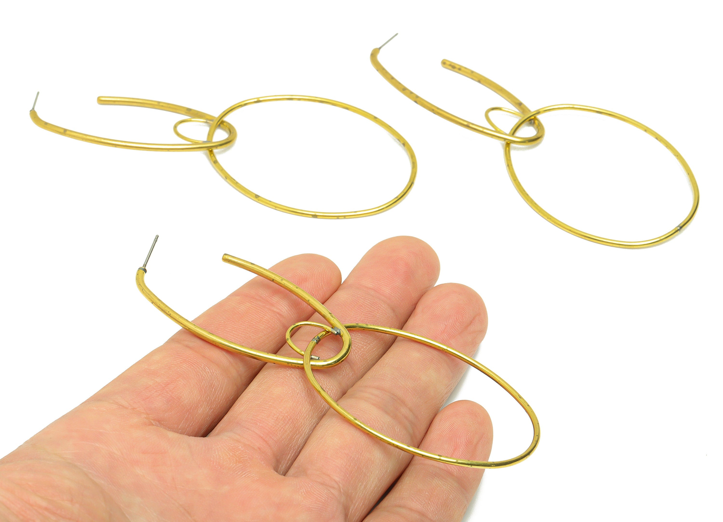 Dangle Hoops Wire Earring Post - Brass Hoop Wire Earring Stud - Brass Geometry Wire Earring Post - Geometry Earring Post - 98x37x1mm-PP9037 - DOMEDBAZAAR