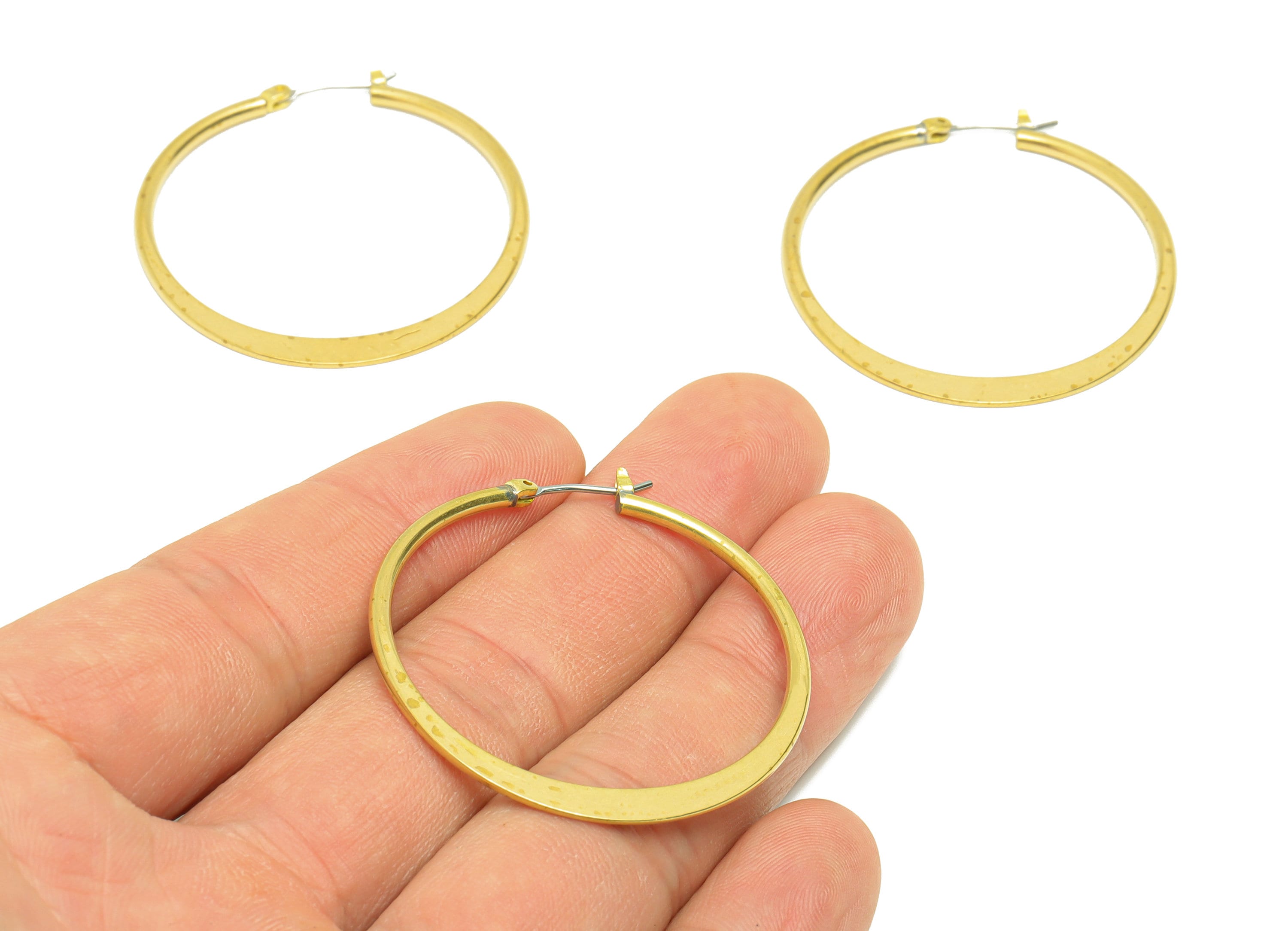 Round Hinged Back Hoop Earring - Brass Hoop Hammered Earring - Brass Hoop Circle Hinged Back Earring - Clasp Earring - 42x39x1mm - PP9050 - DOMEDBAZAAR