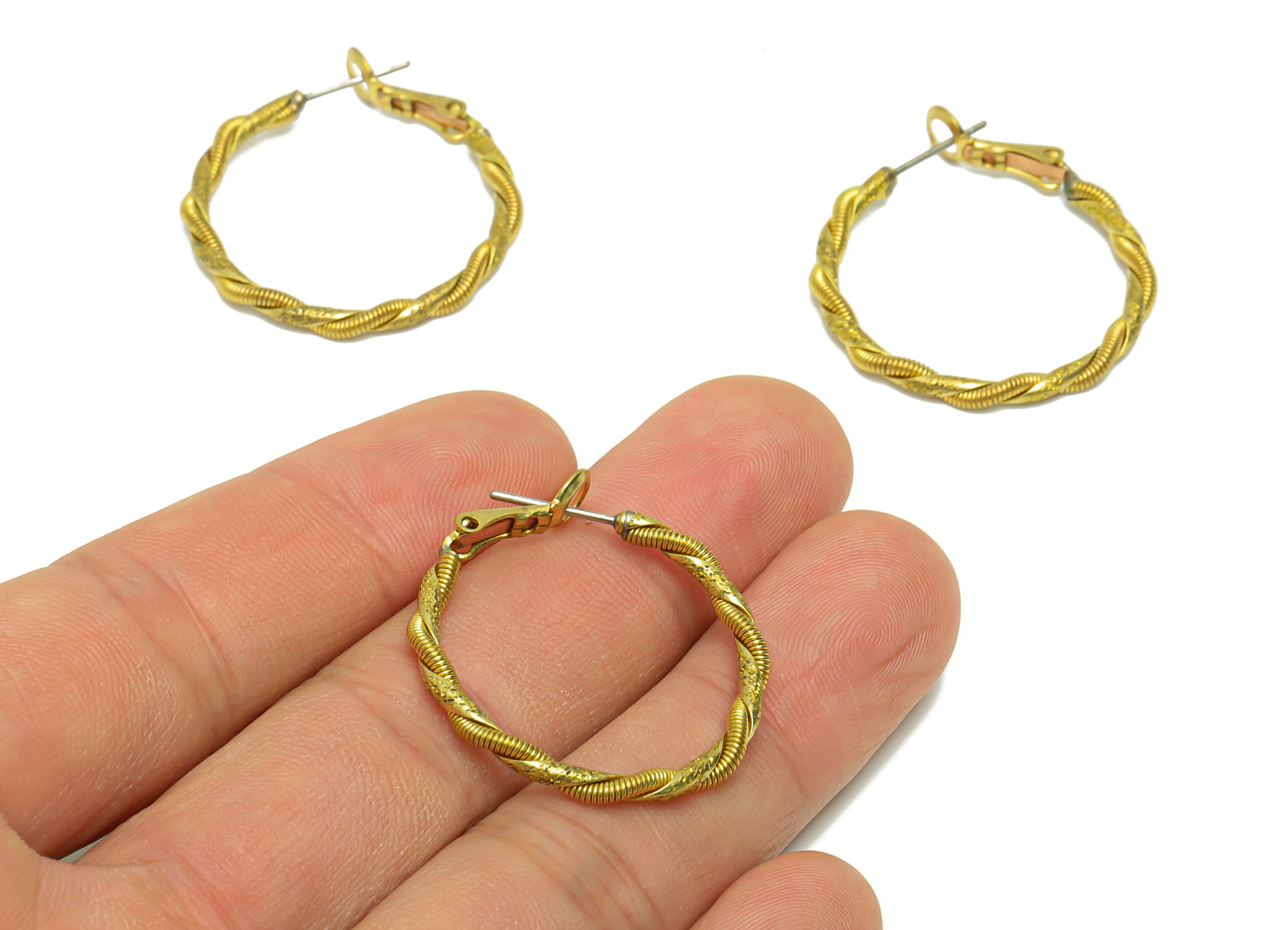 Spring Hinged Back Hoop Earring - Brass Round Clasp Hoop Earring - Twine Wire Clasp Hoop Earring - Hinged Back Earring - 30x30x2mm- PP9052 - DOMEDBAZAAR