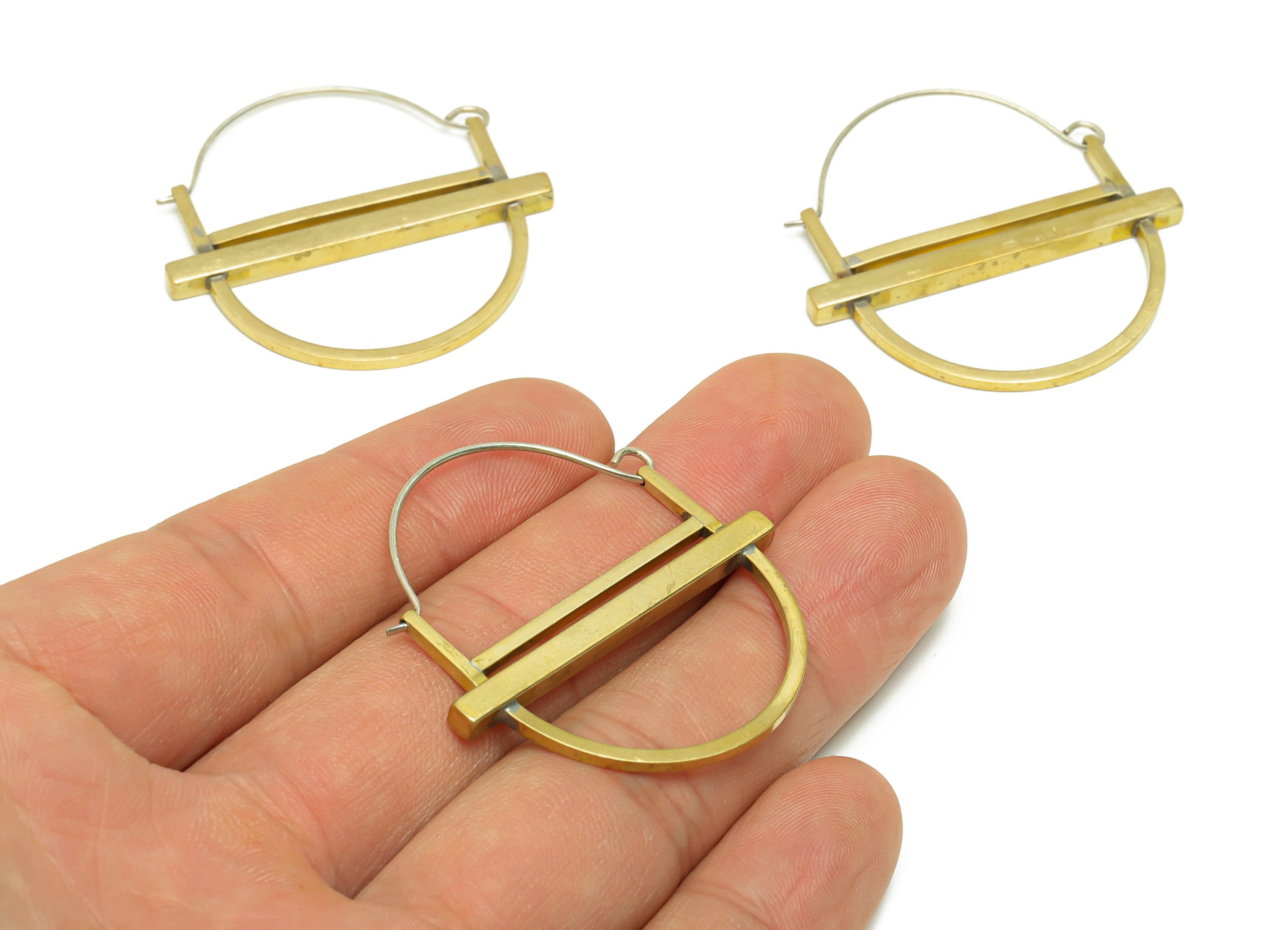 Basket Geometry Wire Earring - Brass Domed Clasp Hoop Earring - Beaded Clasp Hoop Earring - Hinged Back Earring Charm - 40x39x2.99mm- PP9088 - DOMEDBAZAAR