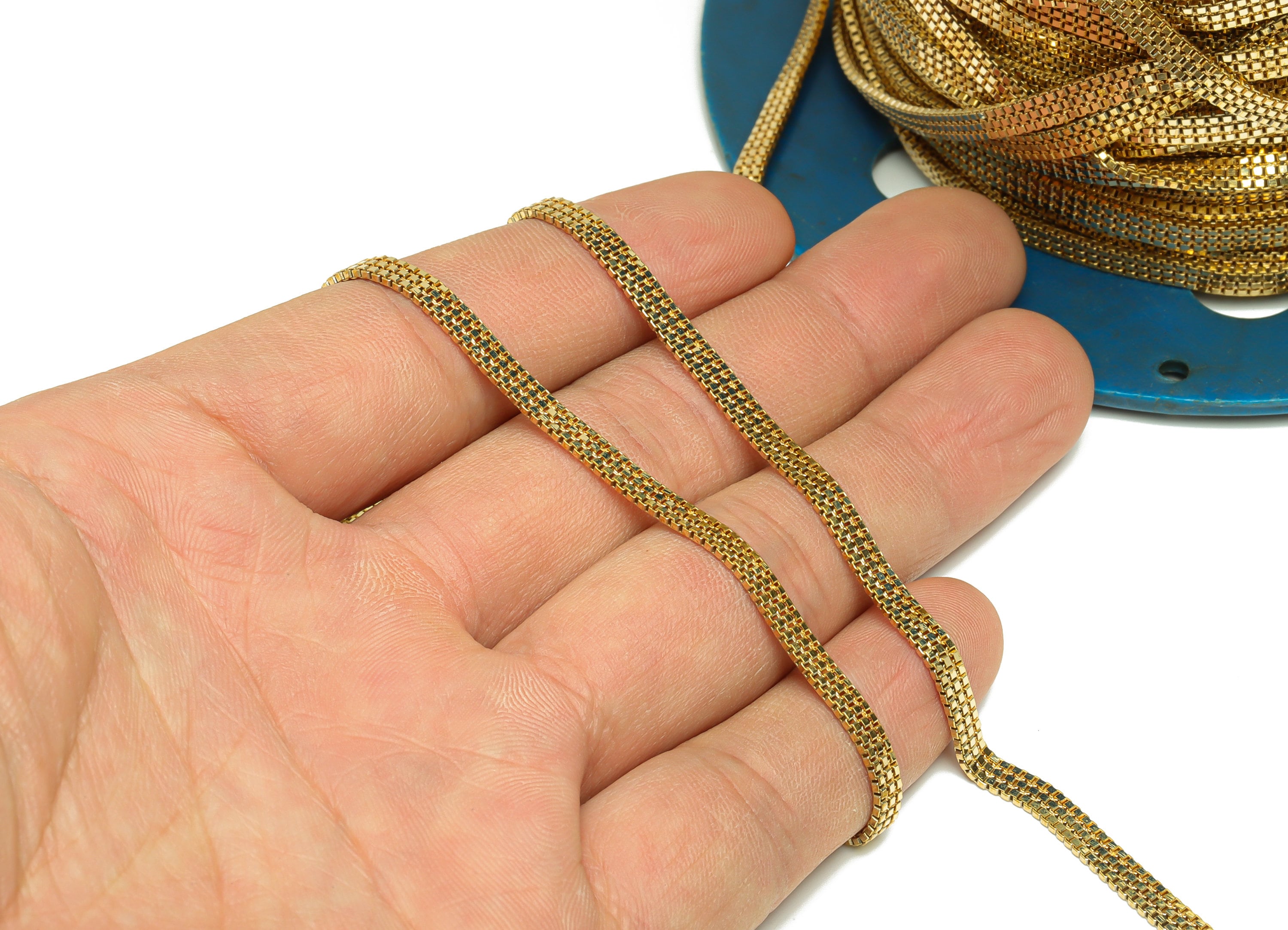 1.2mm Triple Box Chain - Brass 1.2 mm Box Chain 3 Strand Box Chain - Cube Box Chain - Jeweler Making - Geometry Chain - 2.6x3x0.7mm - PP9012 - DOMEDBAZAAR