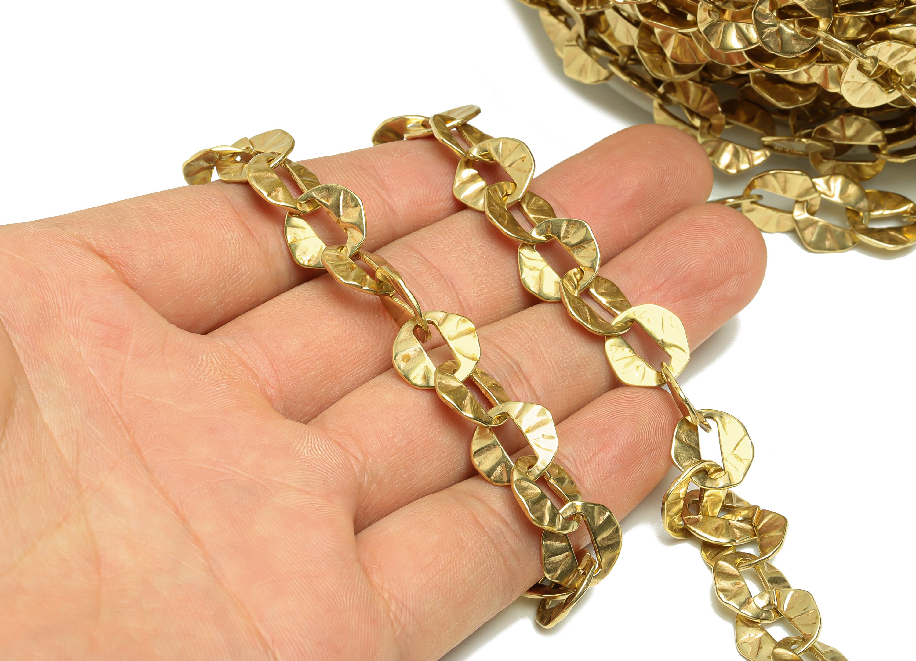 Handmade Oval Chain - Hammered Oval Chain - Open Link Chain- Handmade Chain Textured Oval Link Chain - 12x11.8mm - CC1236 - DOMEDBAZAAR