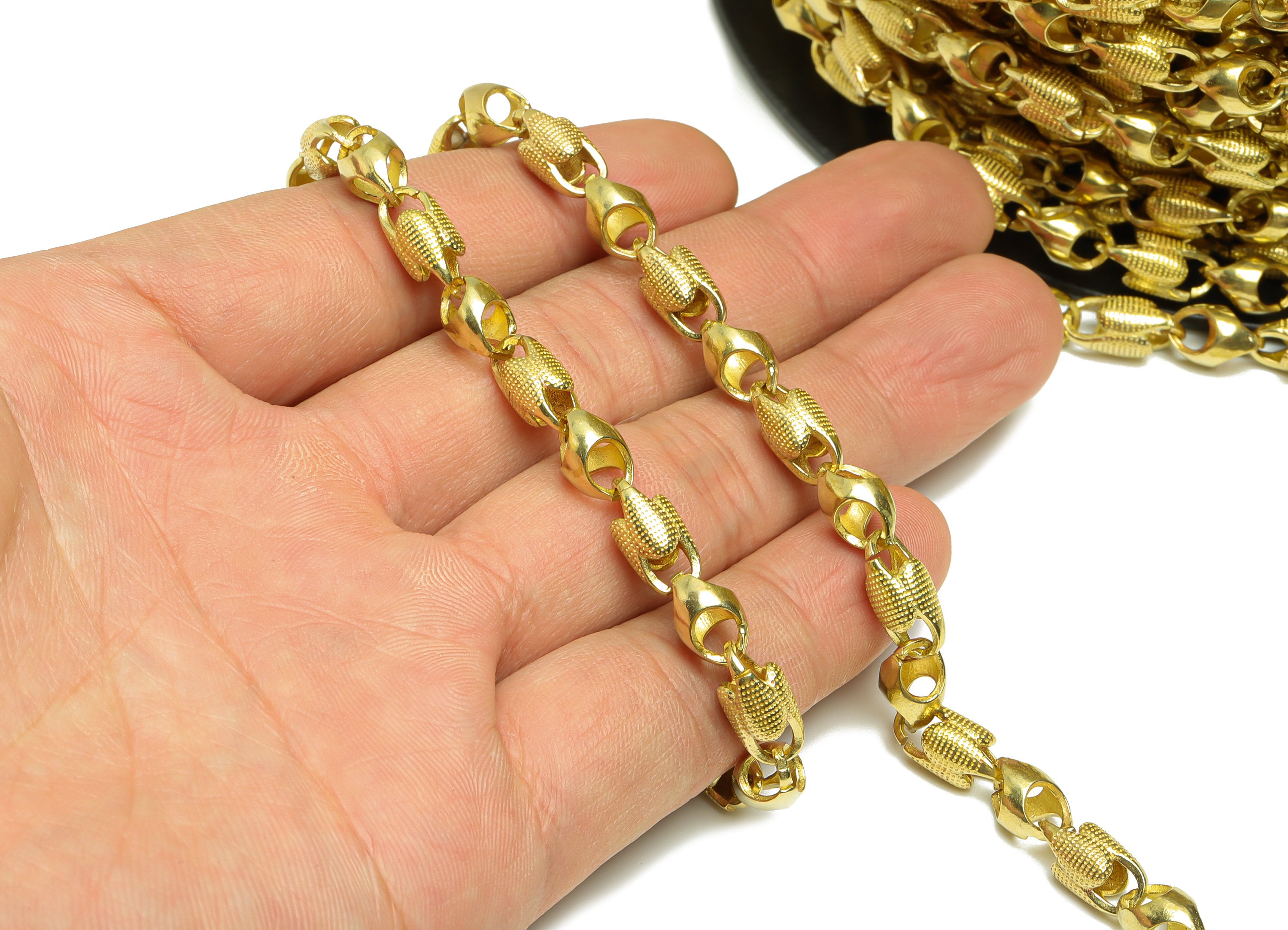 Textured Beads Chain - Hammered Chain - Handmade Chain - Textured Beads Link Chain - Brass Geometry Hammered Chian - CC1230 - DOMEDBAZAAR