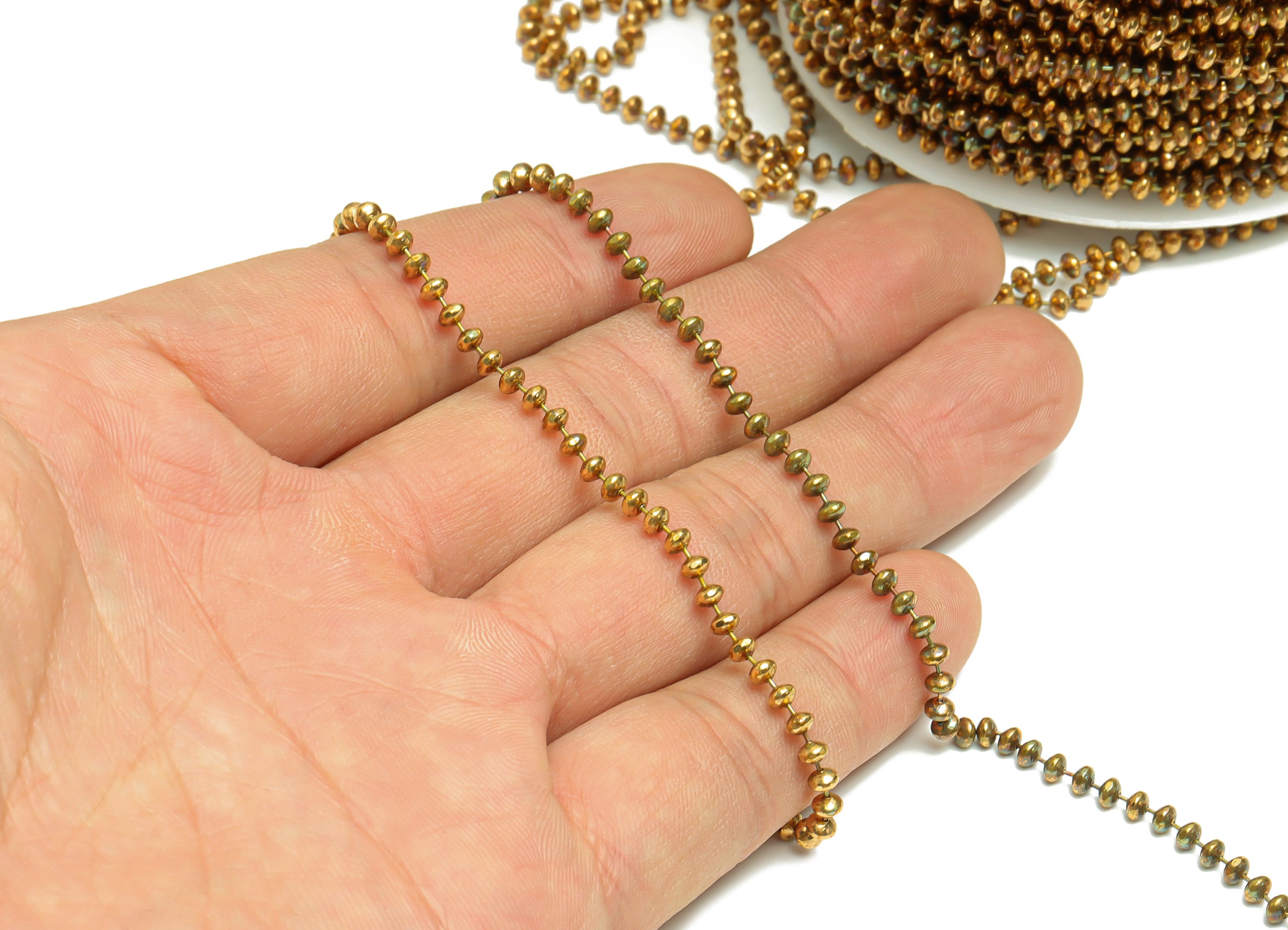 3mm Brass Rondella Chain - Raw Brass Beaded Chain - Brass Beaded Chain - Brass Beads Link Chain - Cube Beads Chain - CC1237 - DOMEDBAZAAR