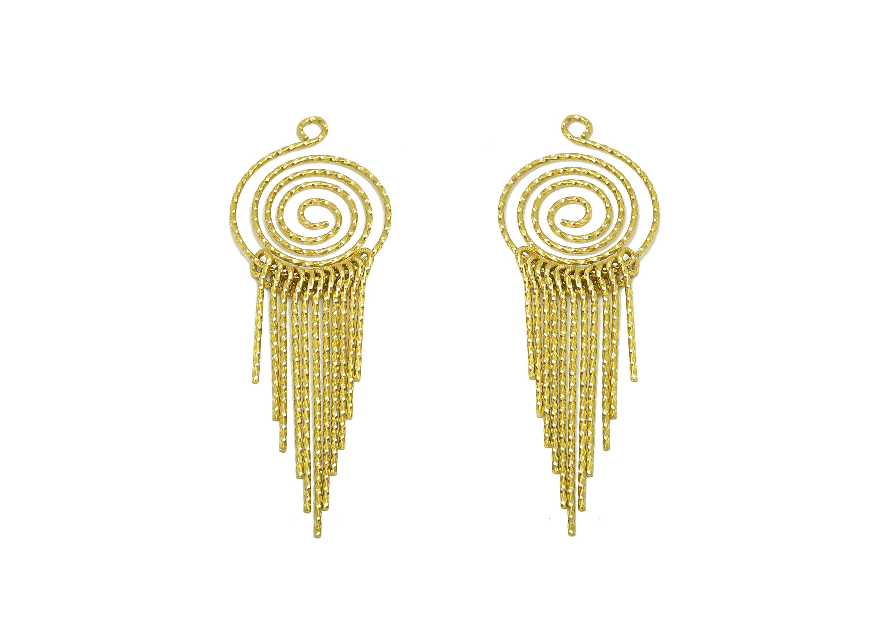 Brass Snail Wire Earring Charm - Brass Textured Wire Earring Charm - Twine Wire 11 Earring Charm - Dangle Tassel Charm - 81x28x1mm - PP9106 - DOMEDBAZAAR