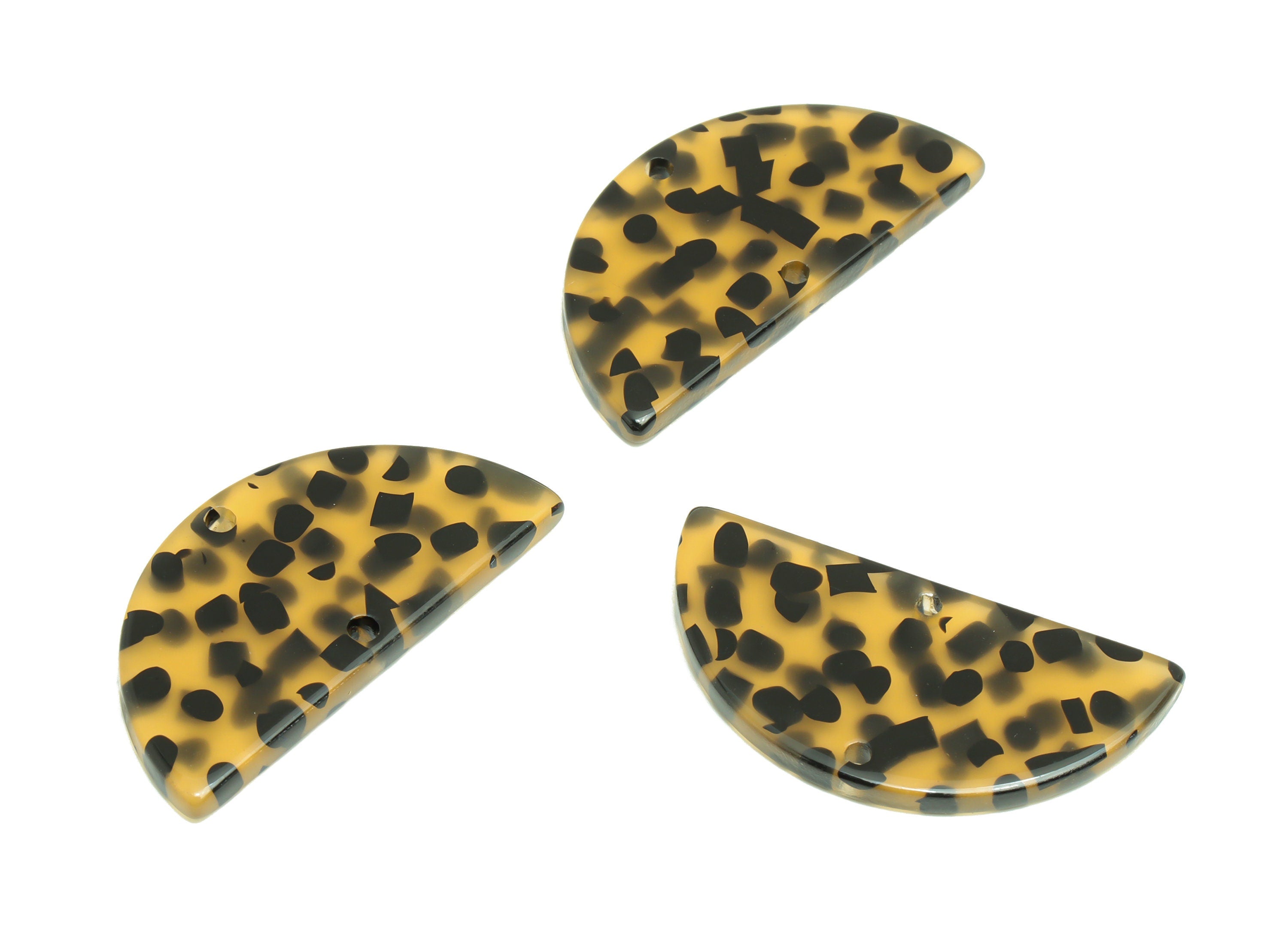 Acetate Semi Circle Connectors Charms - 2 Holes Half Moon Earrings - Tortoise Shell Earring - Color Code:A980- 33x16x2mm - AC2619-A980 - DOMEDBAZAAR