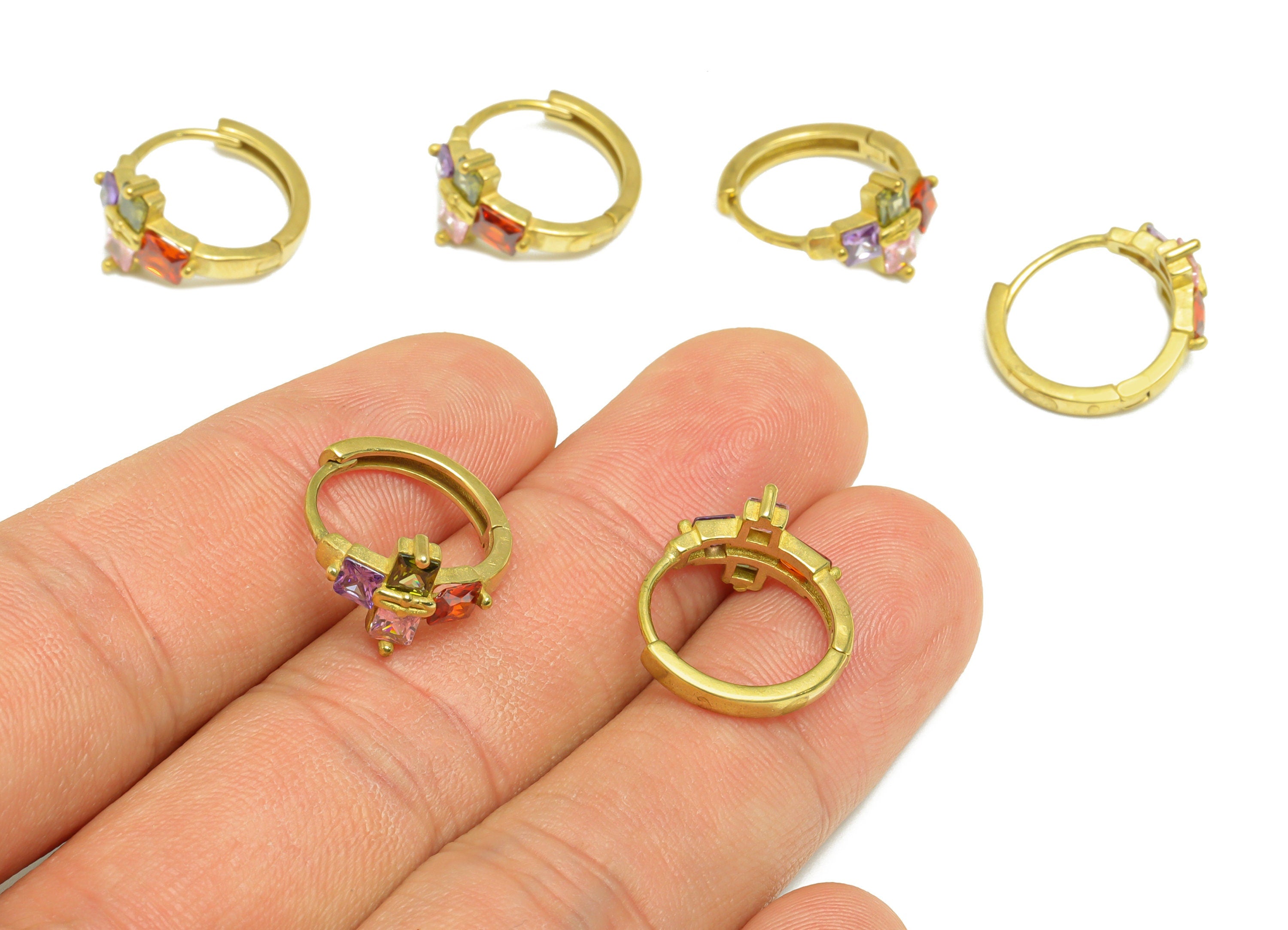 Brass Huggie Hoop Earring - Brass Zircon Clasp Hoop Earring - Rainbow Cubic Zircon Hoop Earring - Cross Hoop Earring - 16.63x15x9mm- PP9003 - DOMEDBAZAAR