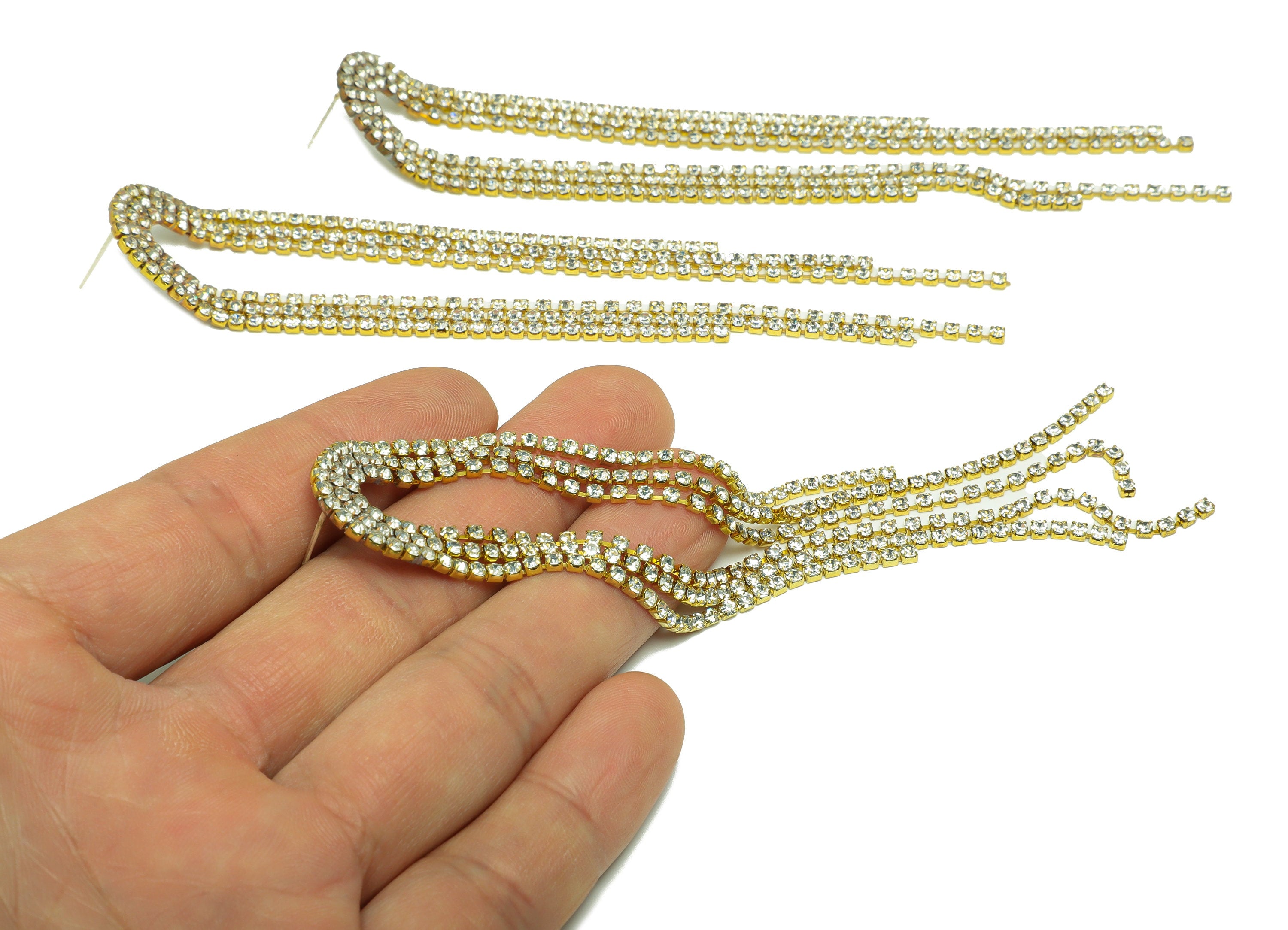 Brass U Earring Stud - Raw Brass Zircon Tassel Earring Post - Minimalist Long Chain Hanging Ear - Hoop Tassel Post - 121x20.47x2mm - PP9229 - DOMEDBAZAAR