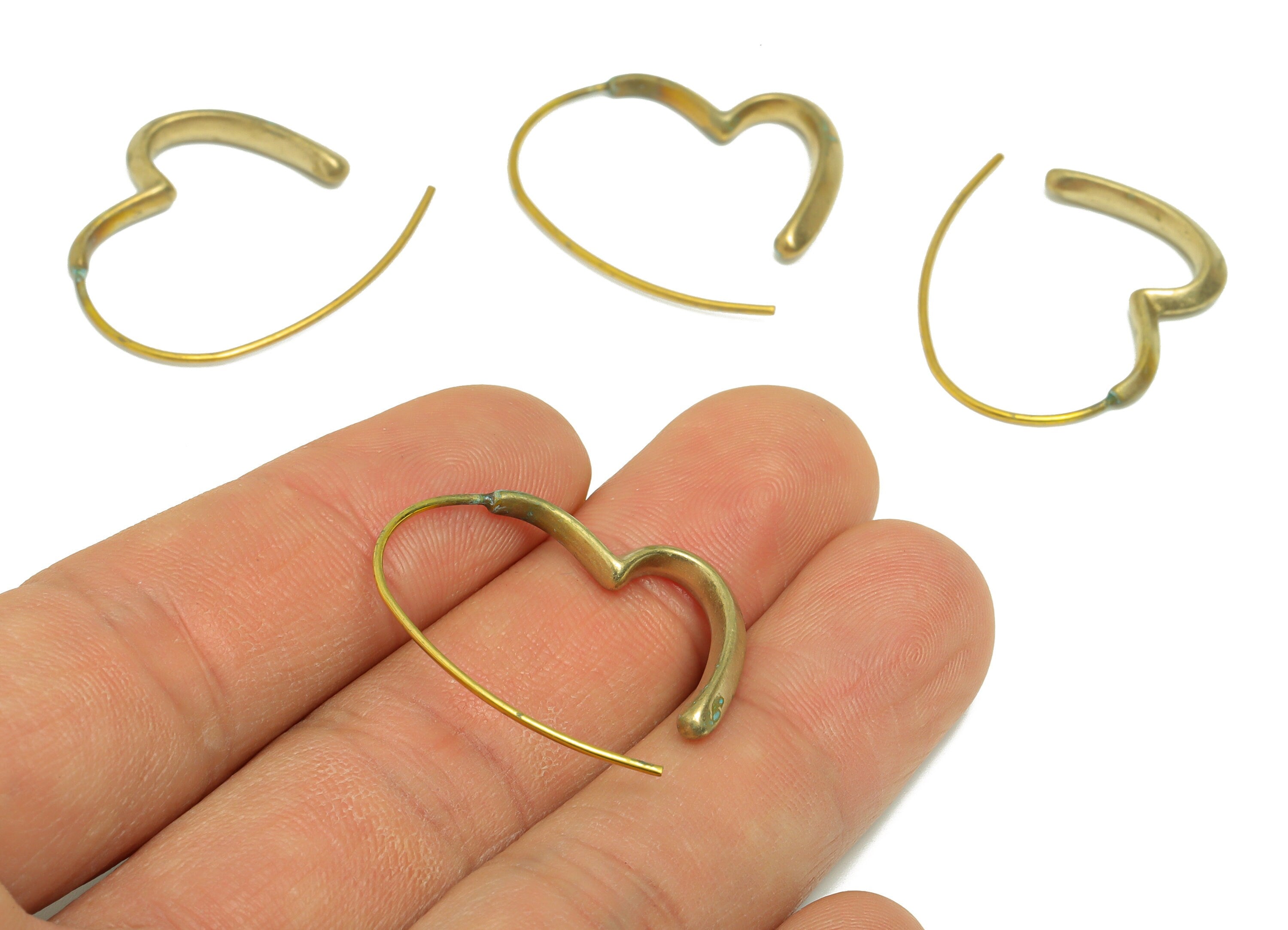 Heart Wire Hook Earring Hoop - Raw Brass Hoop Wire Earring - Heart Wire Hook Earring - Ear Wire Hook Heart - 29x26x3.2mm-PP9231 - DOMEDBAZAAR