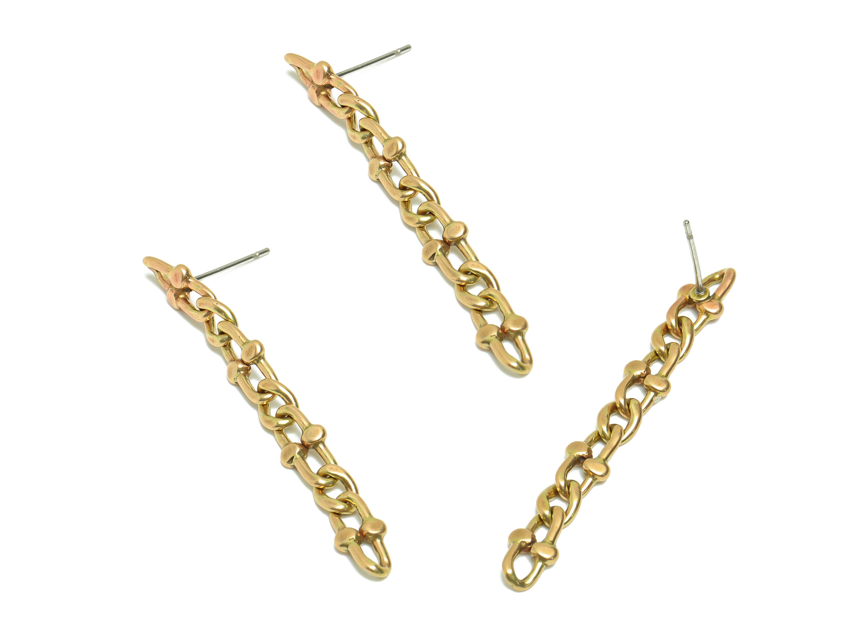 Brass Chain Earring Stud - Raw Brass Tassel Earring Post - Oval Hammered Chain Earring Post - Hang Link Post - 45x5.5x1mm- PP8863 - DOMEDBAZAAR