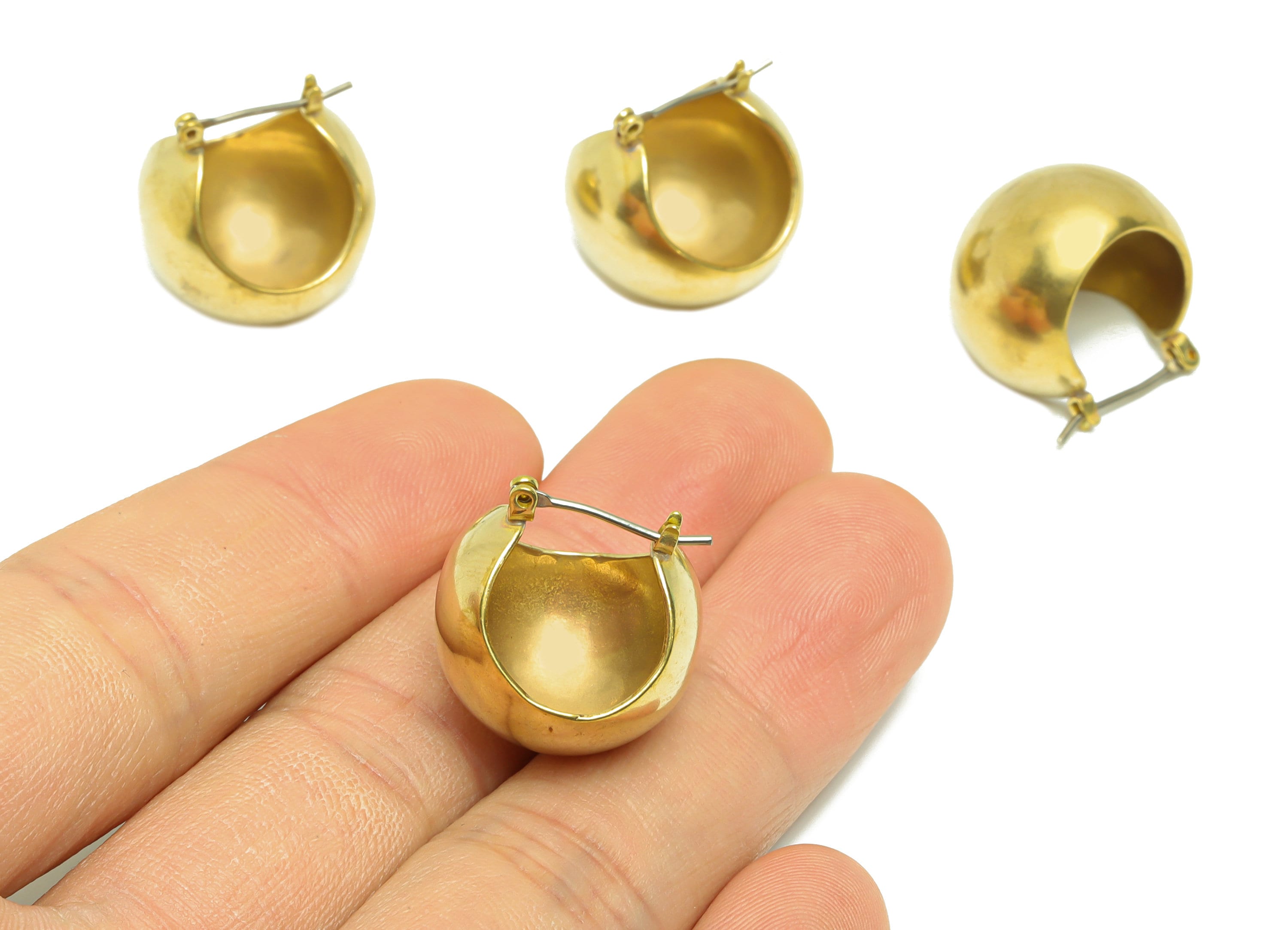 Thick Ball Hoop Earring - Brass Hinged Basket Back Earring - Basket Hinged Back Earring - Brass Hinged Back Earring - 20x19x1.4mm - PP9479 - DOMEDBAZAAR