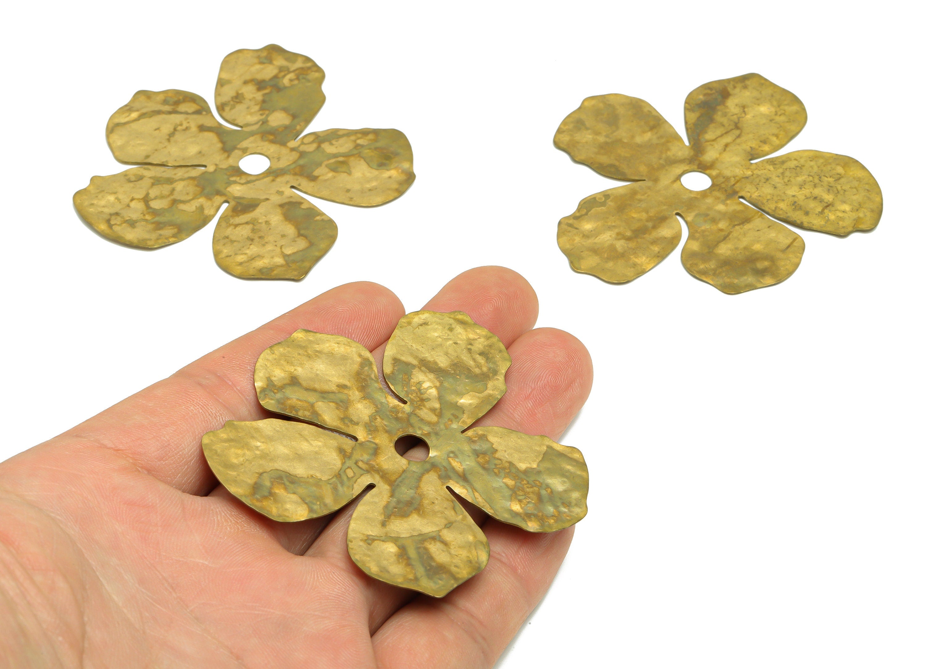 Brass Hammered Flower Charm - Raw Brass Flower Charm - Hammered Daisy Charm - Hammered Flower Pendant - For Pendant - 67x65x1mm - PP9483 - DOMEDBAZAAR