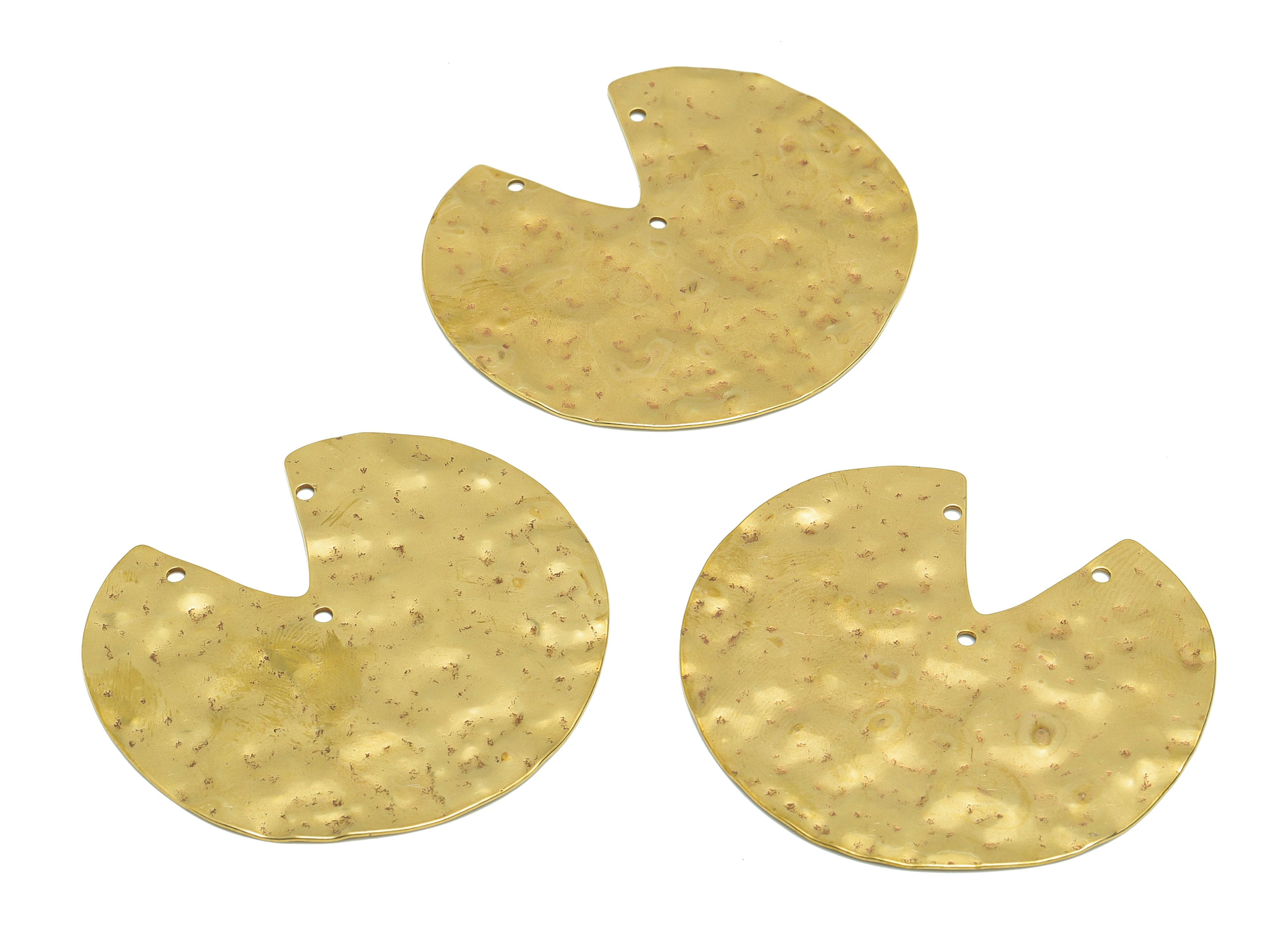 Brass Hammered Round Charm - Raw Brass Circle Charm - Hammered Missing Corner Charm - Hammered Irregular Pendant - 46x51x0.9mm - PP9484 - DOMEDBAZAAR