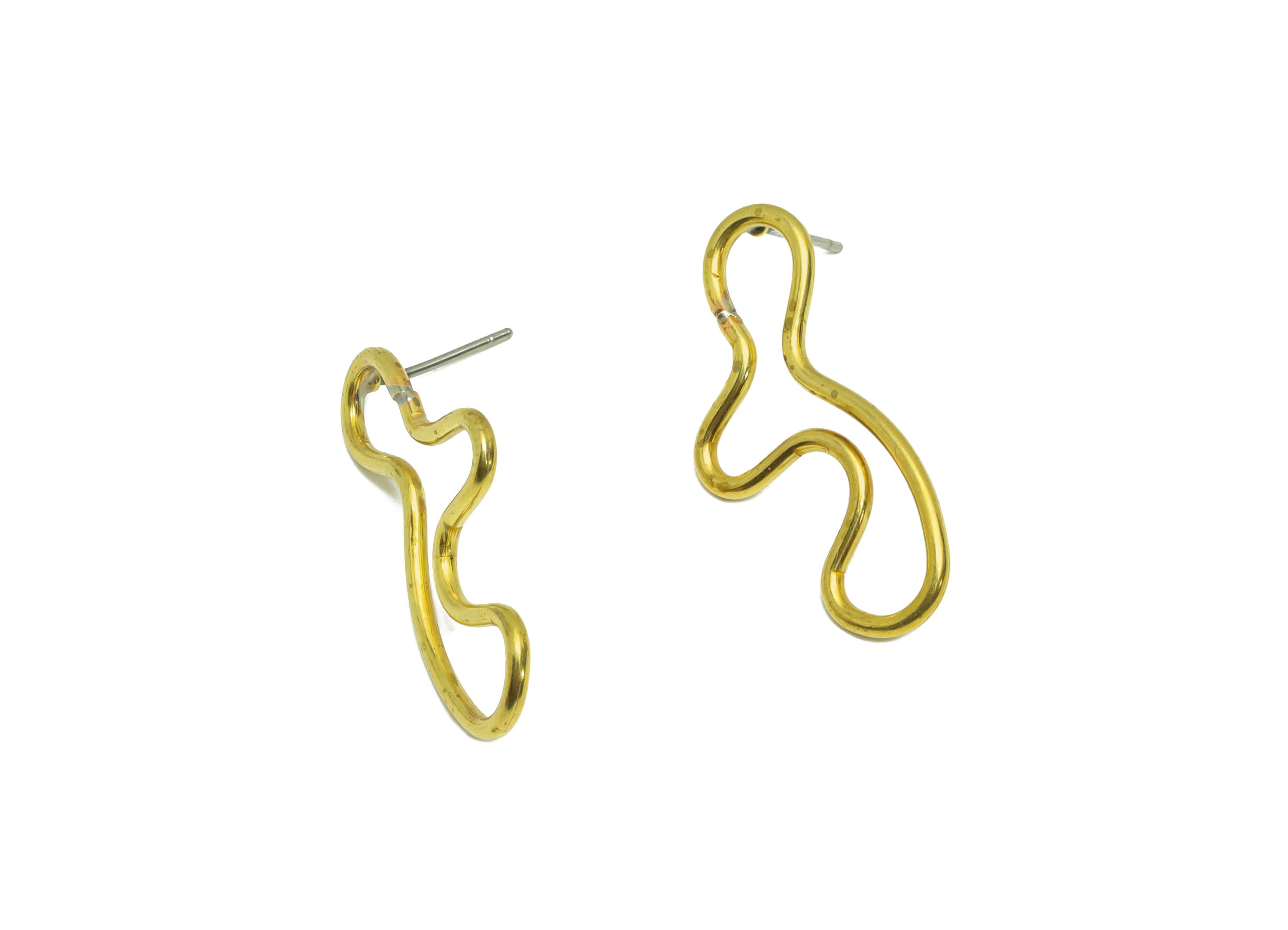 Brass Wire Earring Post - Brass Bent Wire Earring Stud - Brass Twine Wire Irregular Earring Stud - Raw Brass Wire Post - 30x13x1mm - PP9421 - DOMEDBAZAAR