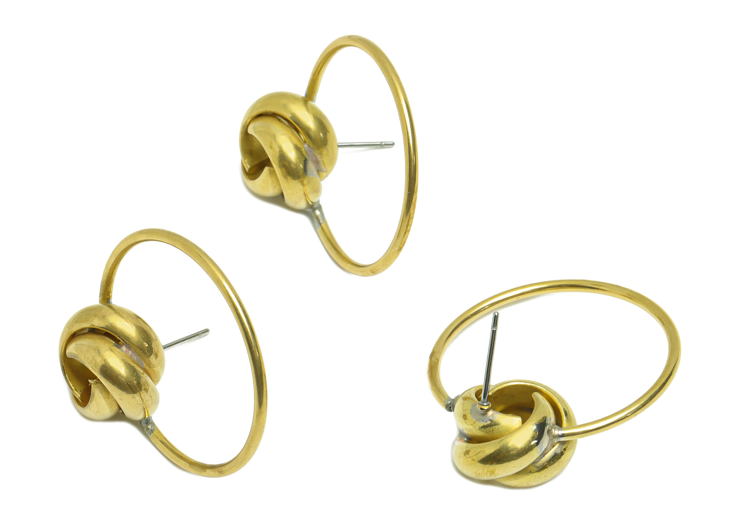 Brass Interwoven Earring Hoop - Raw Brass Ring Beads Round Wire Earring Stud - Brass Knot Beads Earring Stud - 33x28x1.32mm - PP9397 - DOMEDBAZAAR