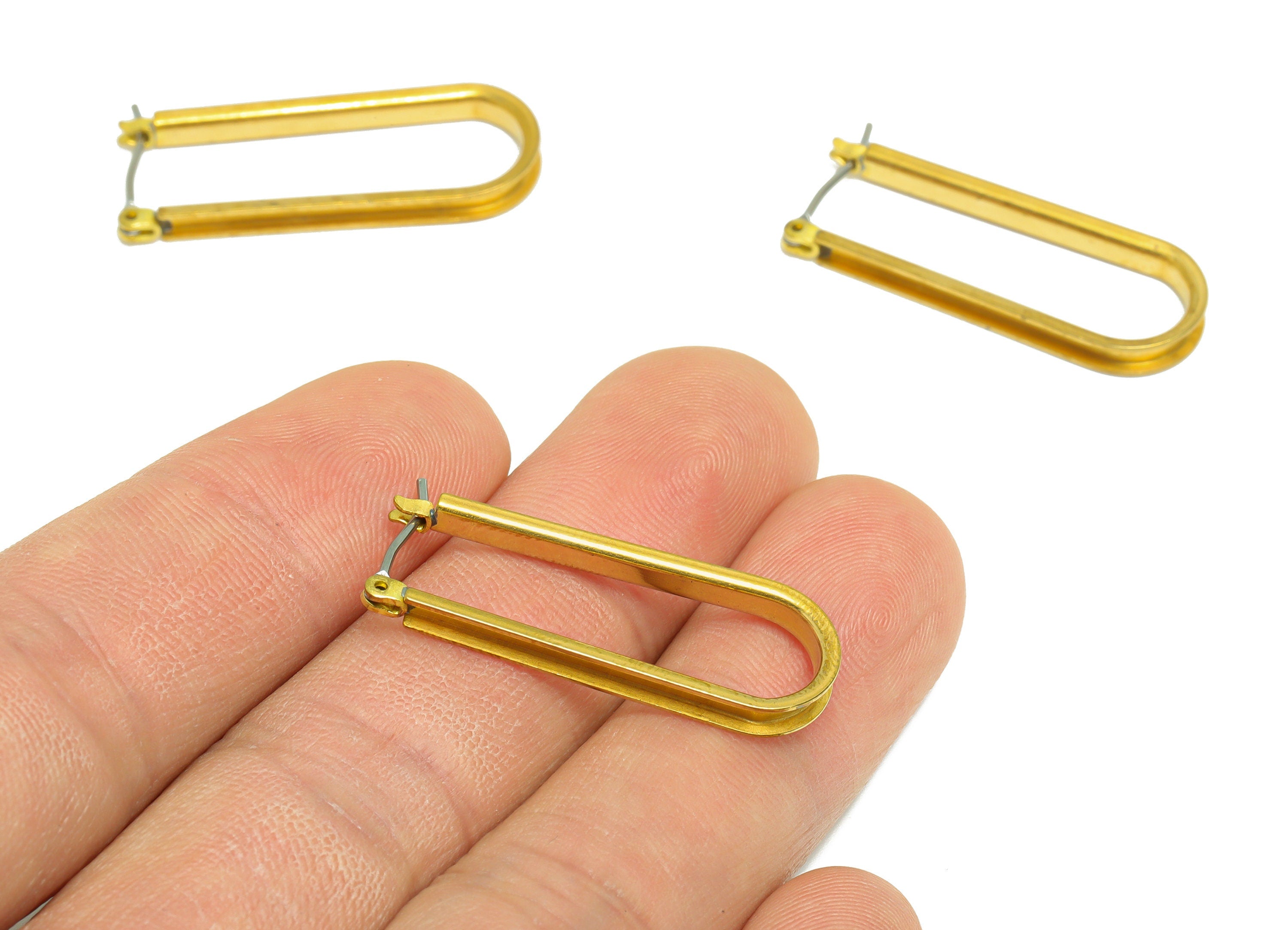 Brass Long Oval Hoop Earring - Raw Brass Clasp Hinged Back Earring - Geometry Clasp Earring - Brass Hinged Back Earring - 32x11x2mm - PP9395 - DOMEDBAZAAR
