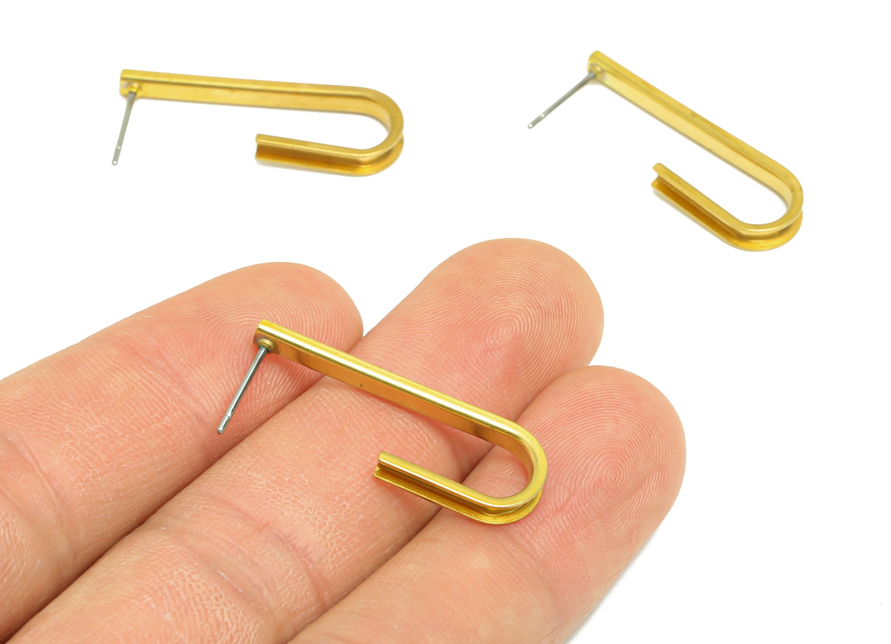 Brass Oval C Hoop Earring - Brass Hoop Wire Earring Stud - Brass Handle Wire Earring Stud - Raw Oval Hoop Brass Post - 30x9.89x3mm - PP9394 - DOMEDBAZAAR