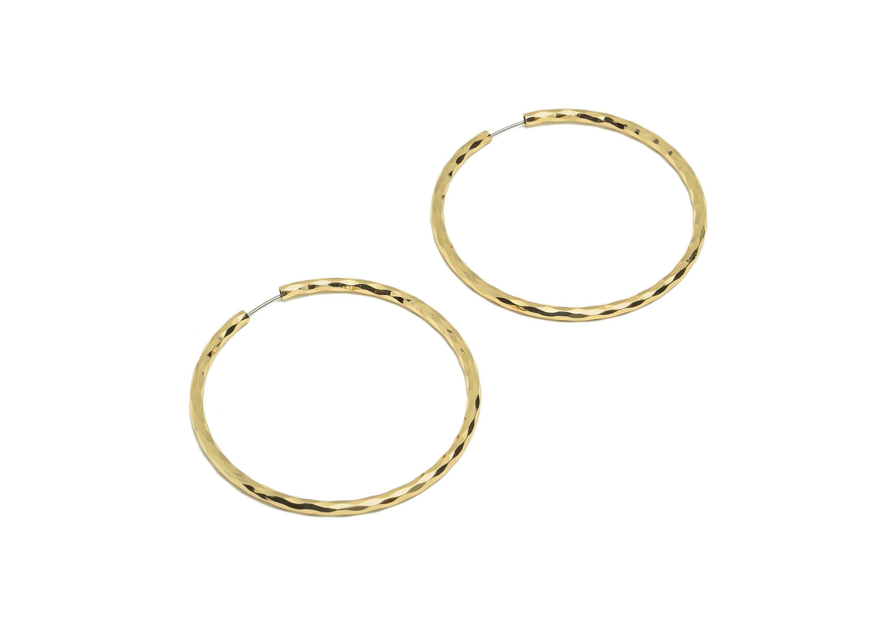 Brass Hammered Hoop Earring - Raw Brass Hammered Hoop Earring - Brass Textured Clasp Earring - Brass Round Post - 60x60x2mm - PP9432 - DOMEDBAZAAR