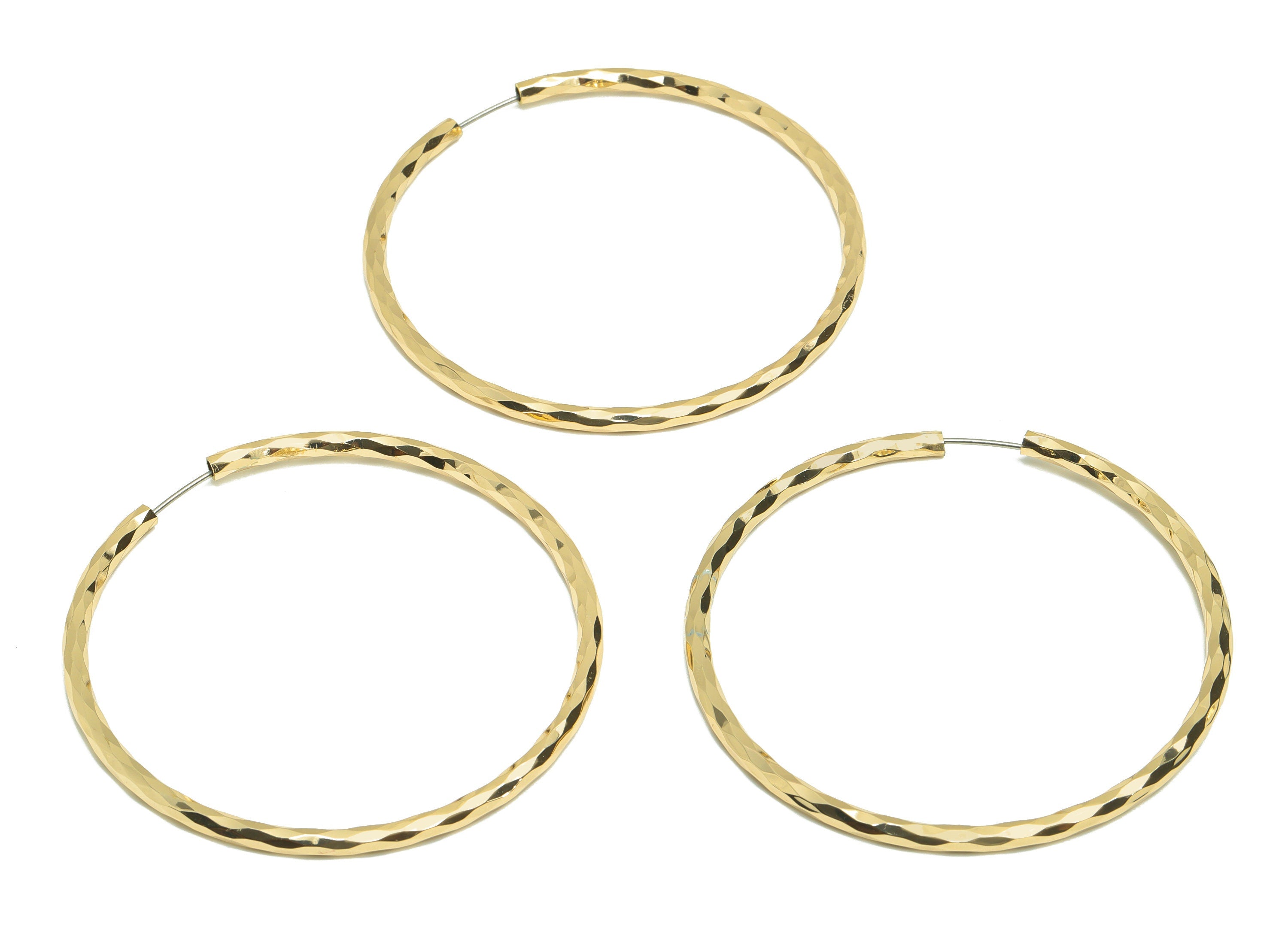 Brass Hammered Hoop Earring - Raw Brass Hammered Hoop Earring - Brass Textured Clasp Earring - Brass Round Post - 60x60x2mm - PP9432 - DOMEDBAZAAR