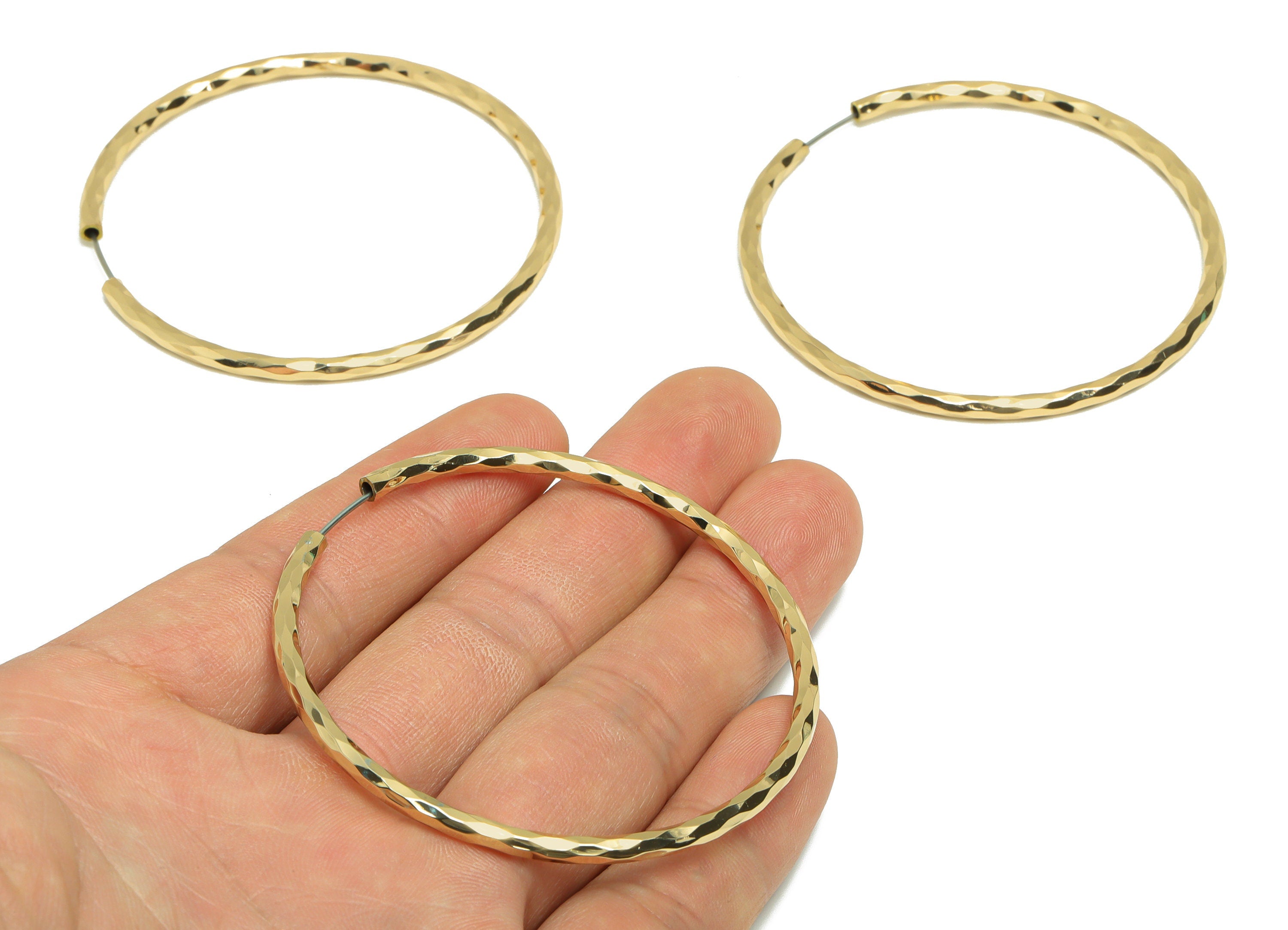 Brass Hammered Hoop Earring - Raw Brass Hammered Hoop Earring - Brass Textured Clasp Earring - Brass Round Post - 60x60x2mm - PP9432 - DOMEDBAZAAR