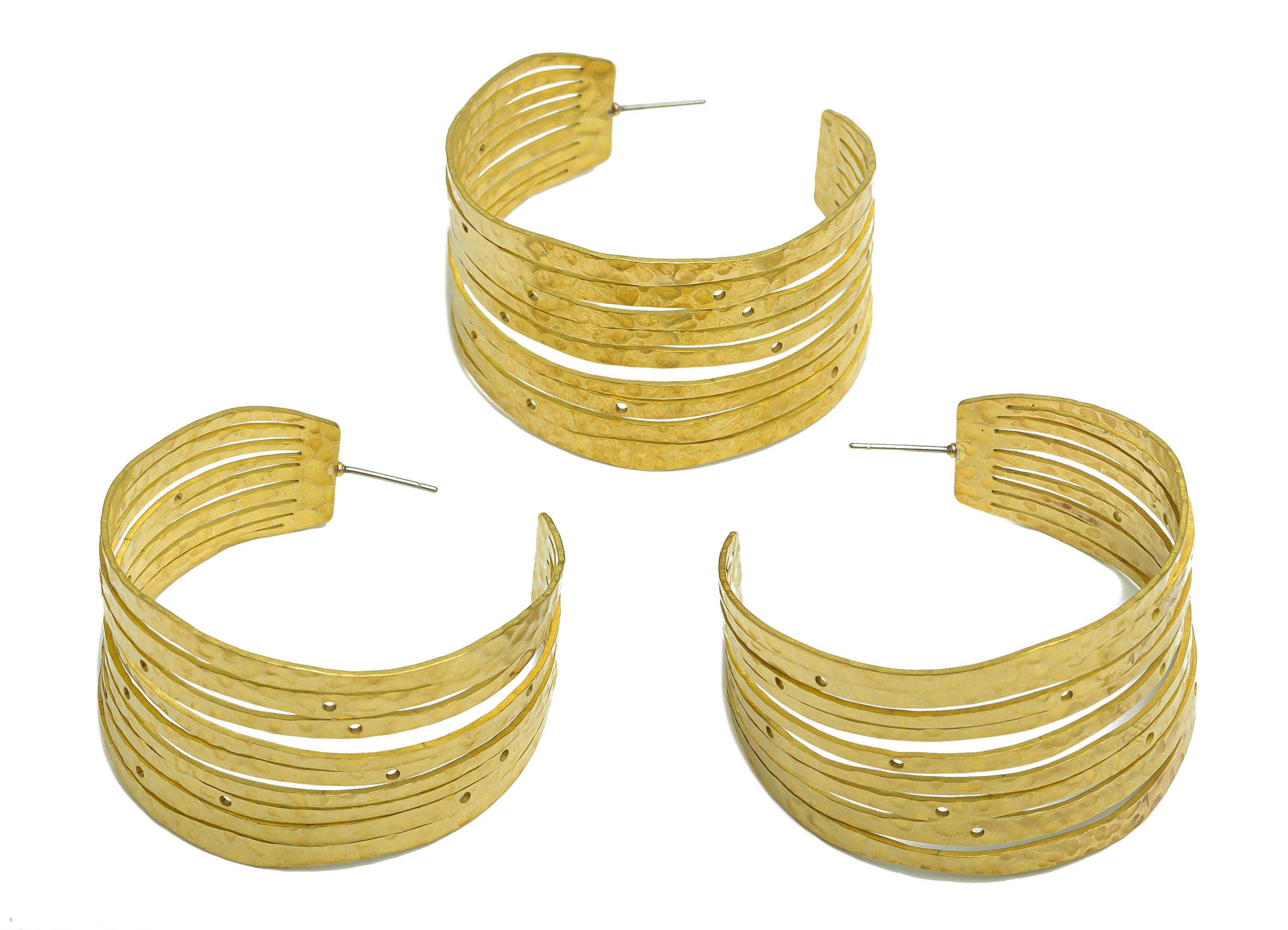 Brass Thick C Hoop Earring - Raw Brass Hammered Hoop Earring Stud - Wide Textured Clasp Earring Post - Hammered Post - 47x47x1mm -PP9416 - DOMEDBAZAAR